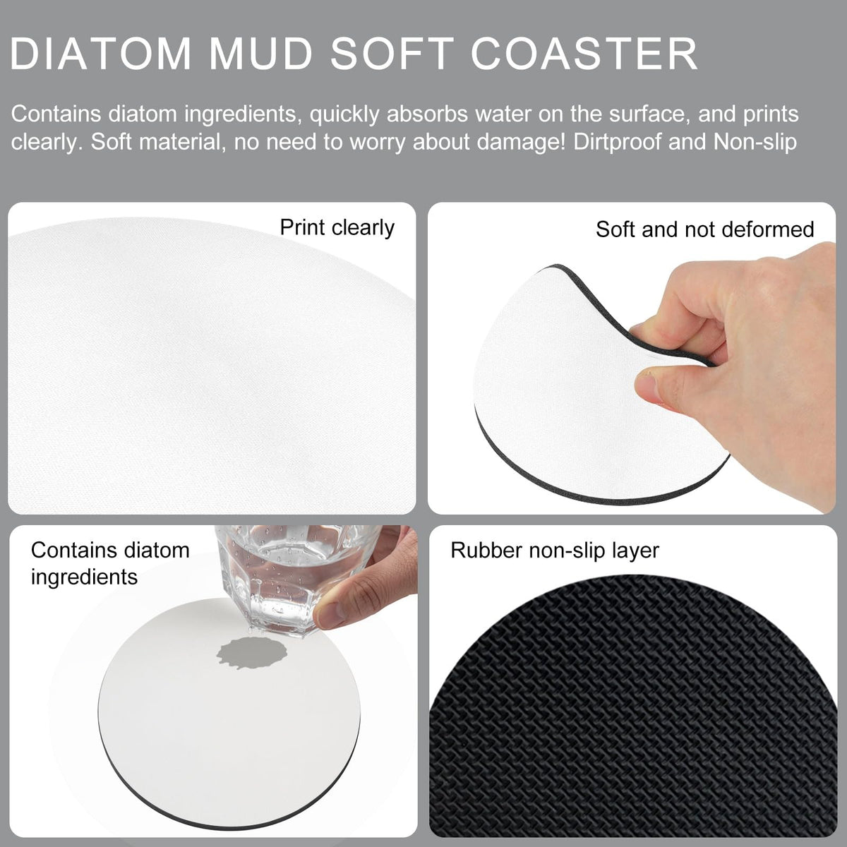 Black Grey Absorbent Coasters Set of 4 U345