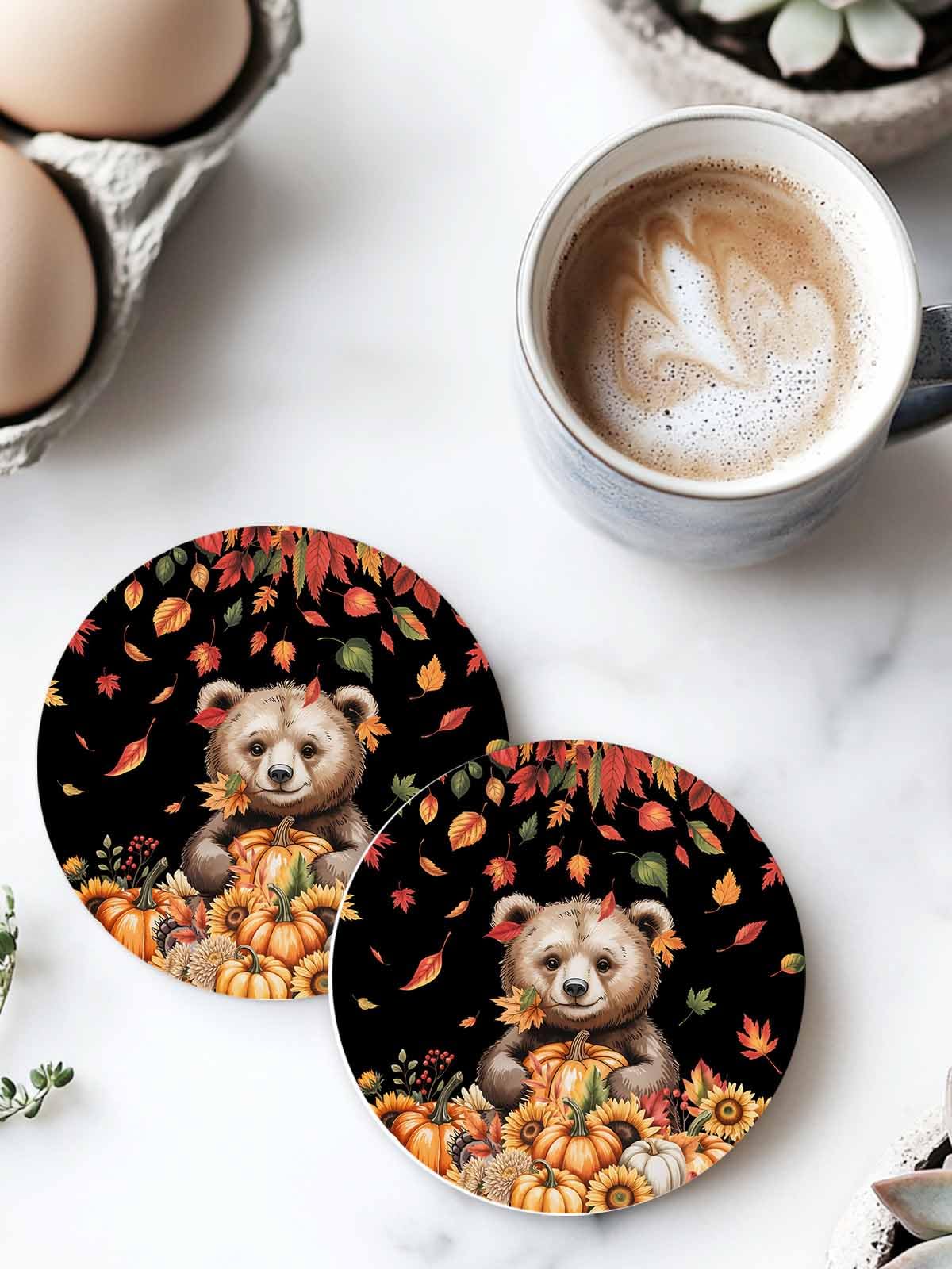 Absorbent Stone Ceramic Coaster with Cork Back, Set of 8 I5684