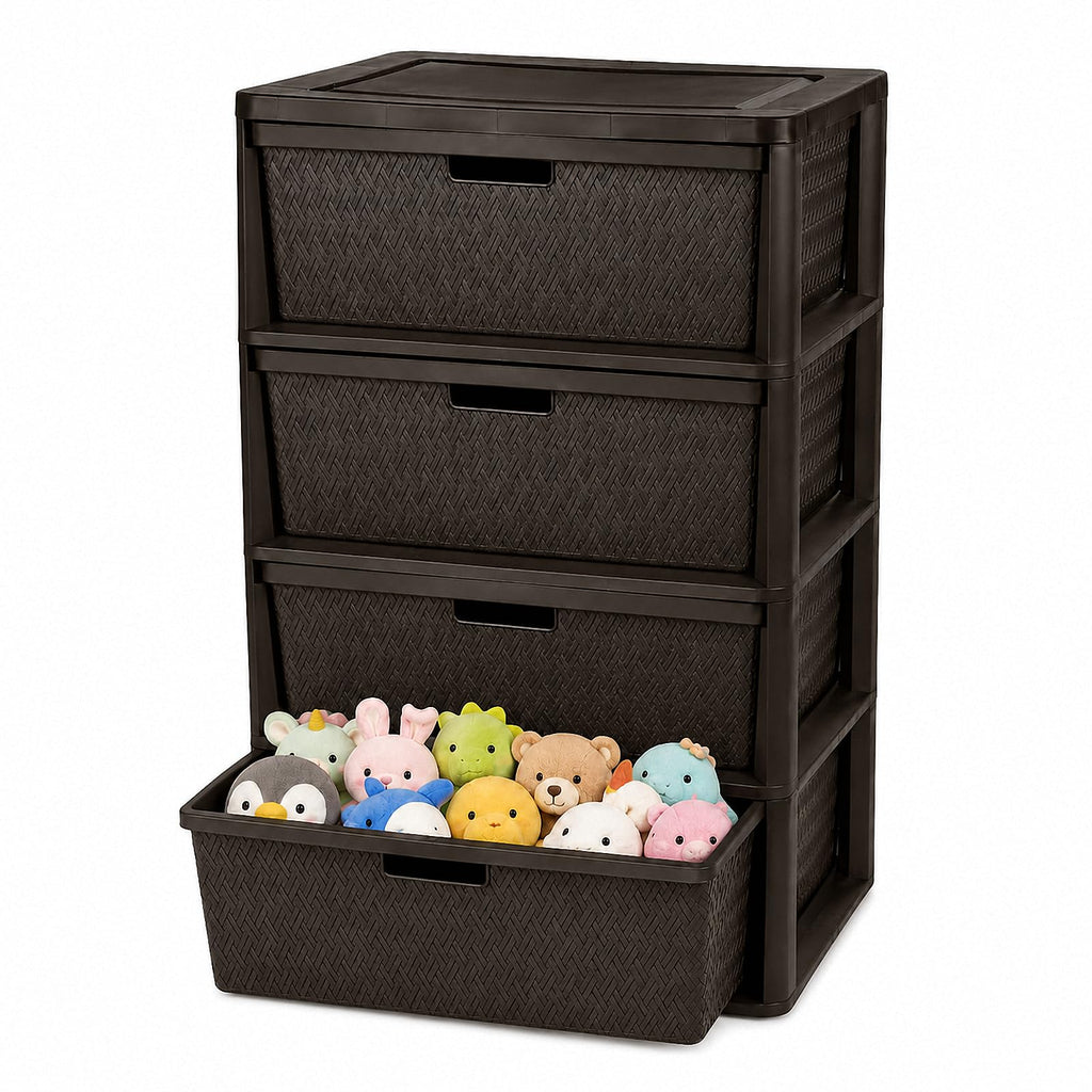 Brown 4-Drawer Plastic Storage Tower Y90498