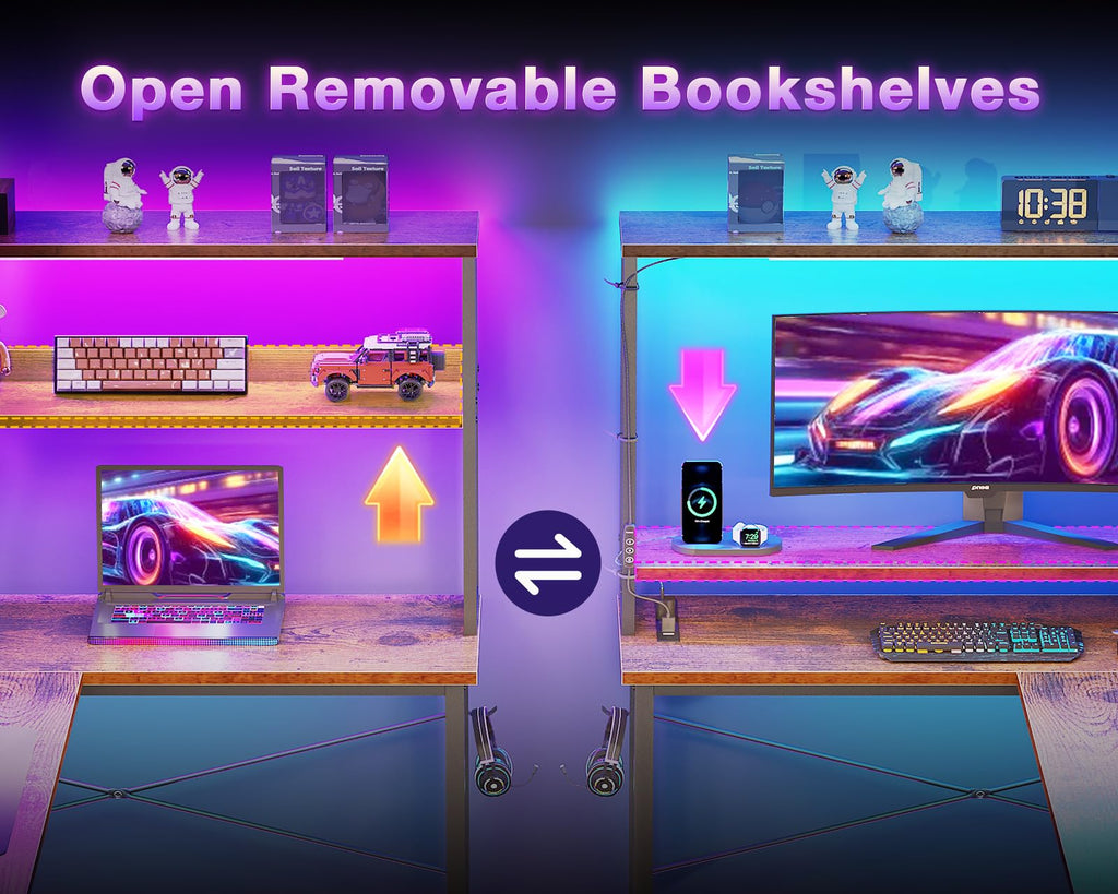 53" L Shaped Gaming Desk with Shelves V463064