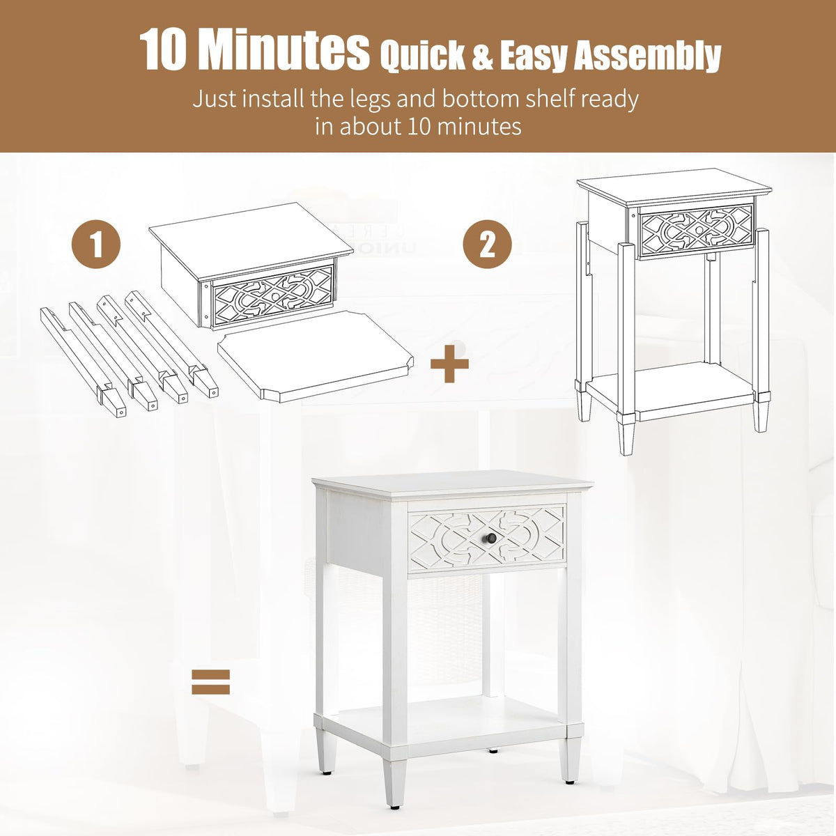 26" Solid Wood Nightstand with Drawers L60784