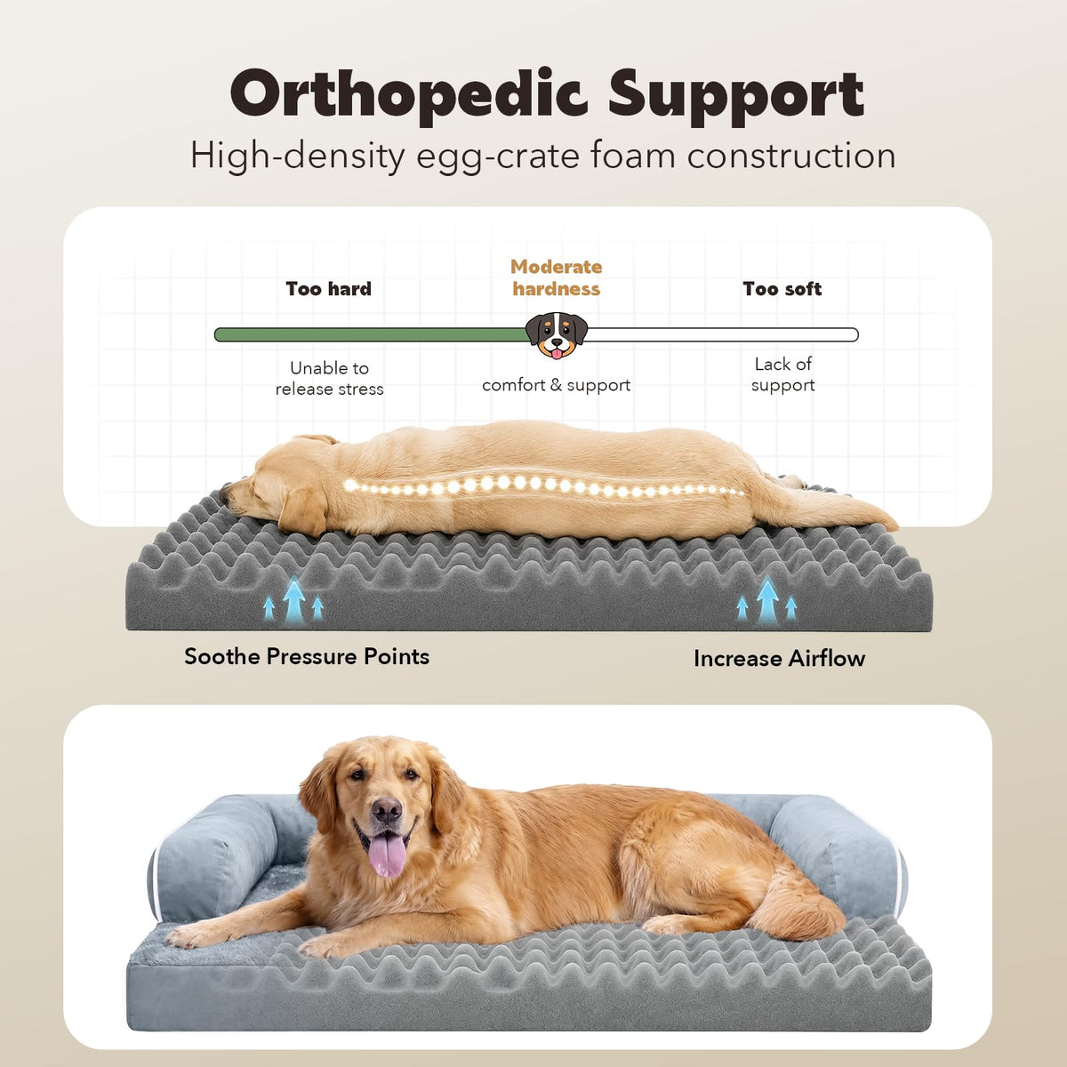Washable Orthopedic Dog Bed with Bolster H33777
