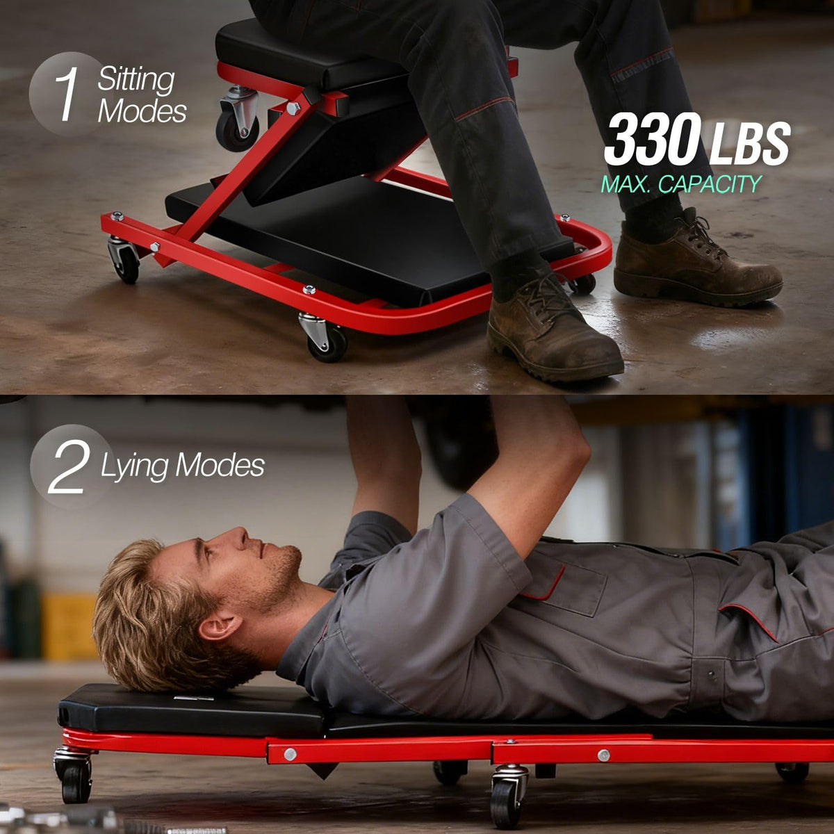 40 Inches 2 IN 1 Rolling Folding Car Creeper/Seat Red K327