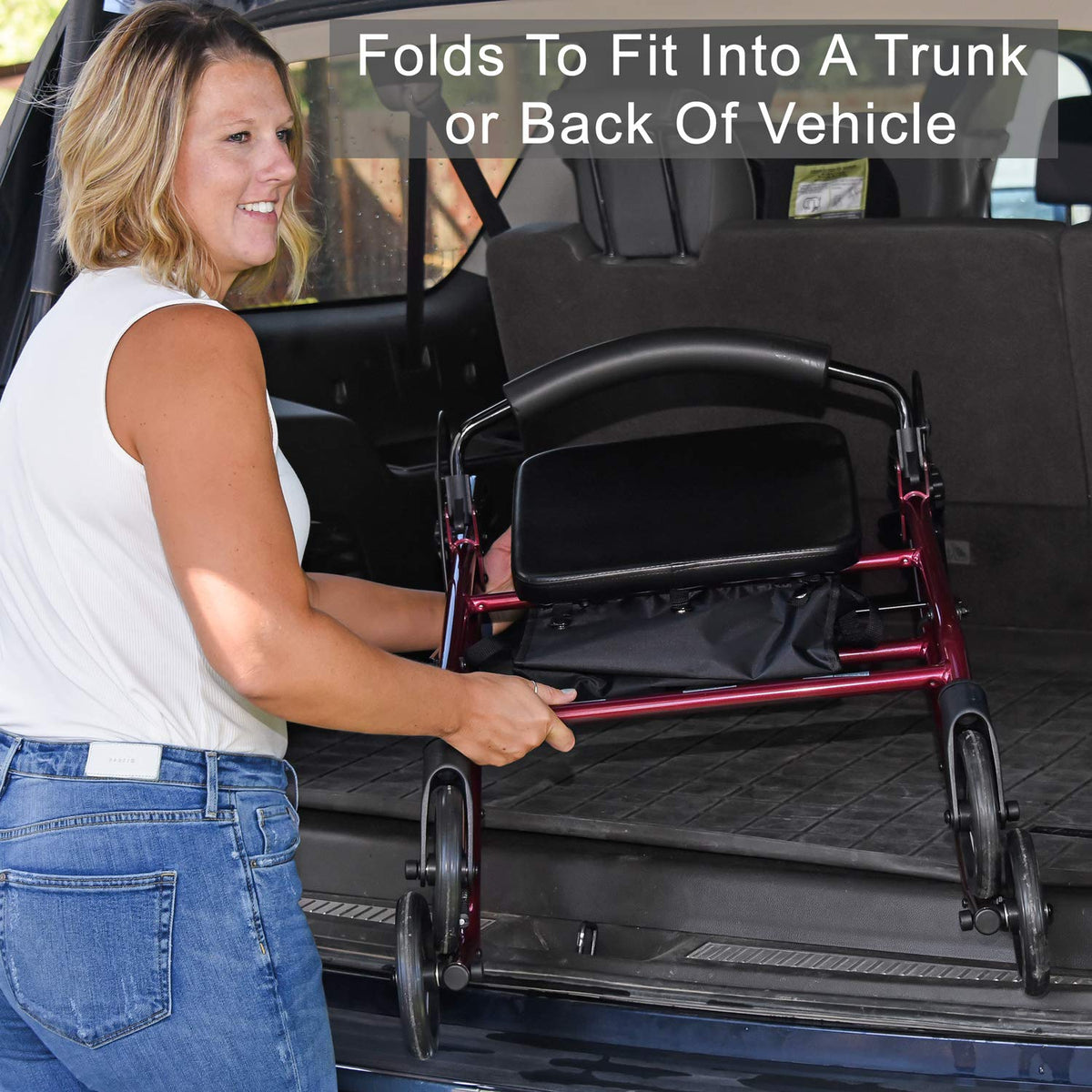 Aluminum Rollator Walker with Seat, 6-inch Wheels, Foldable, Burgundy Y759370