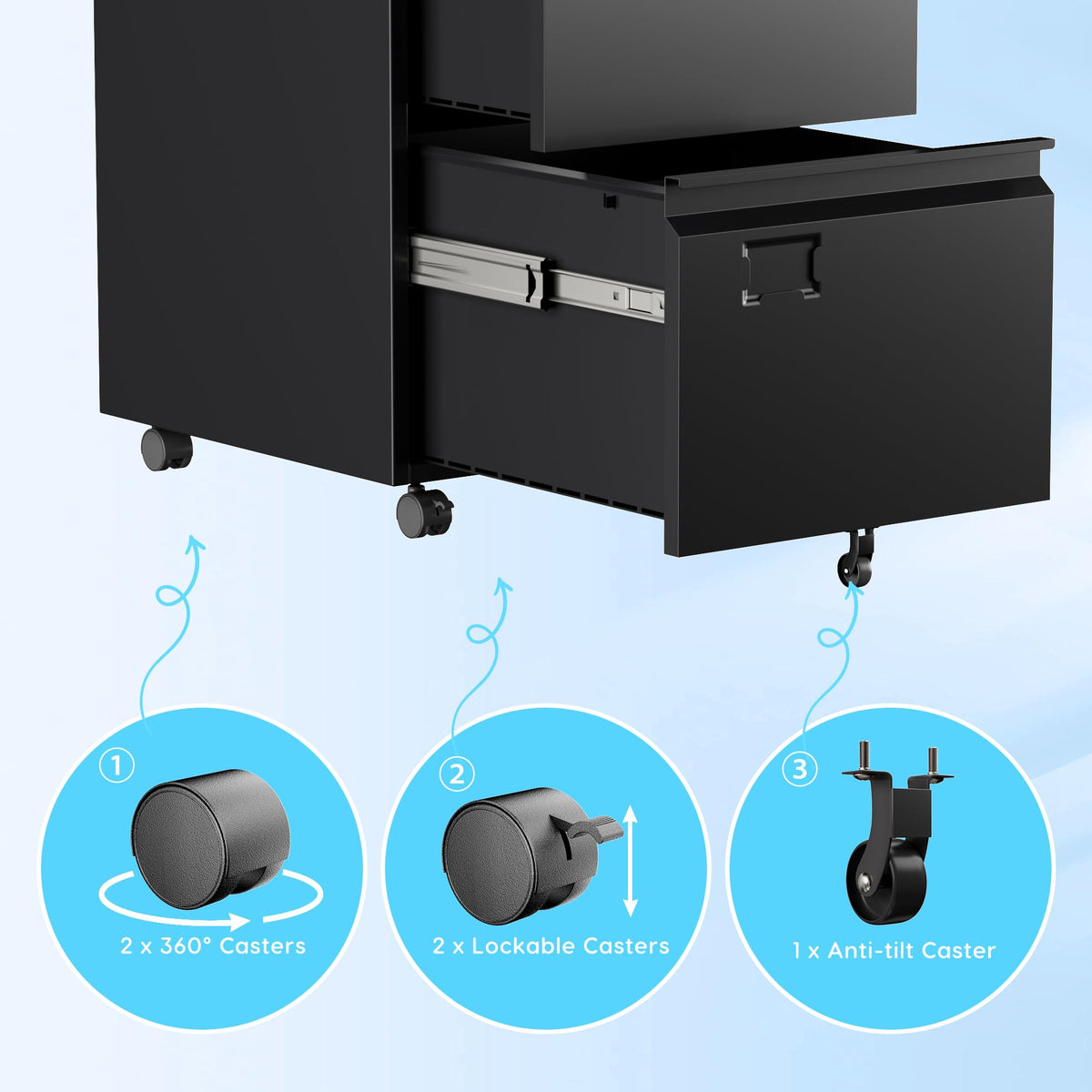 2 Drawer Black Metal File Cabinet with Lock G18488