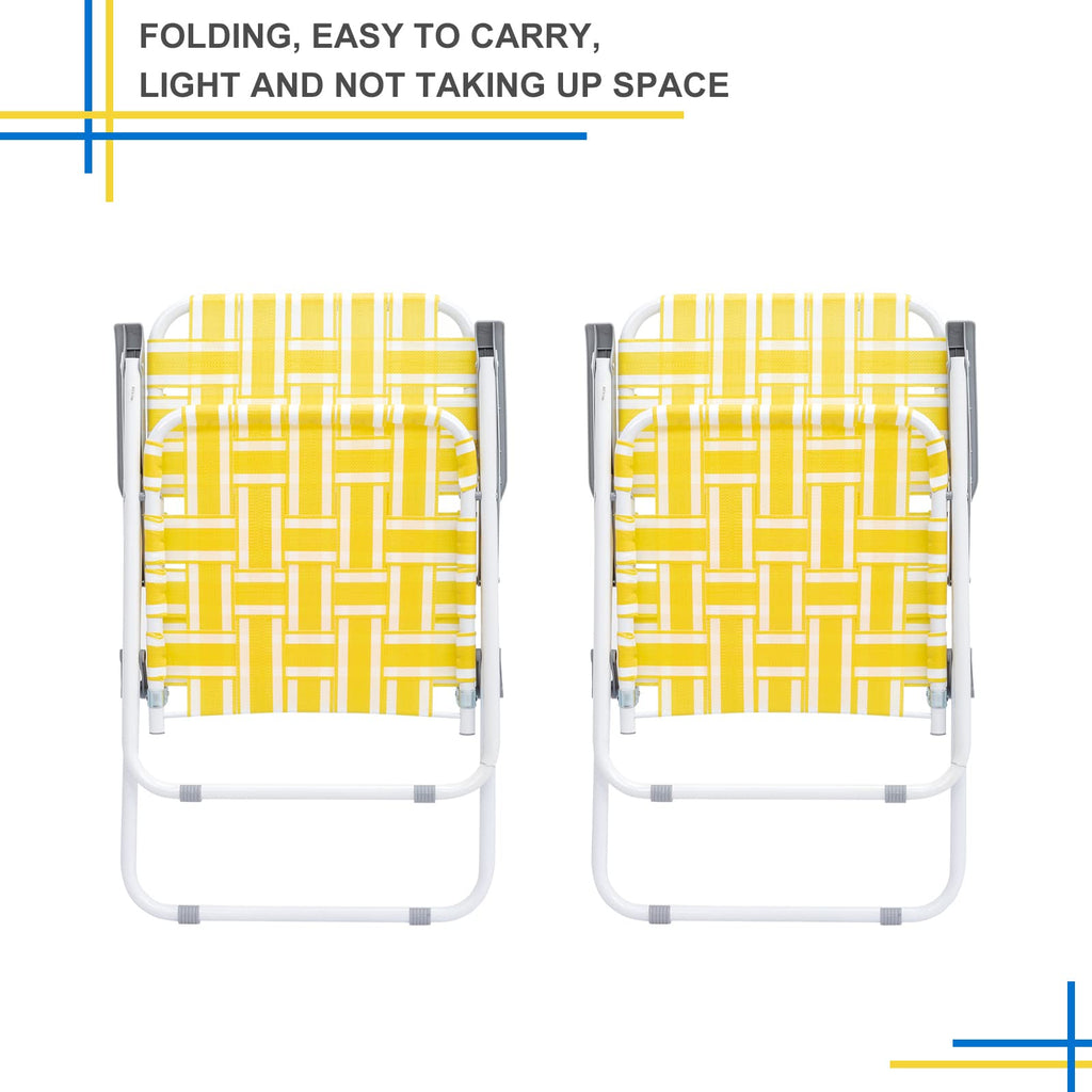 Yellow Striped Webbed Lawn Chairs Set of 2 K427