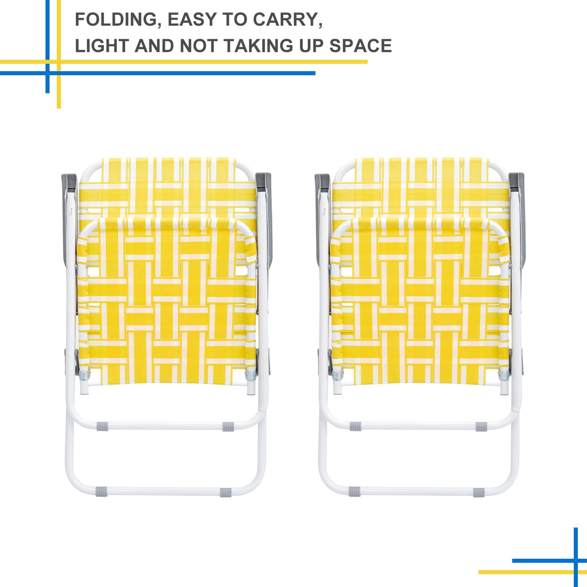 Yellow Striped Webbed Lawn Chairs Set of 2 K427