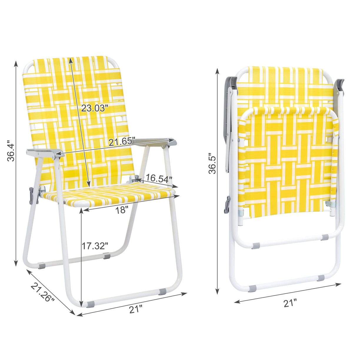 Yellow Striped Webbed Lawn Chairs Set of 2 K427