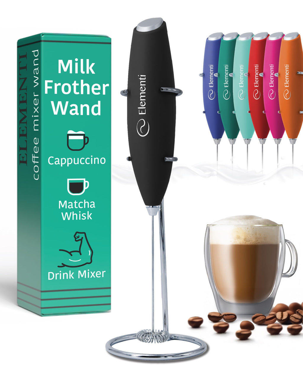 Black Handheld Milk Frother Wand with Stand A687