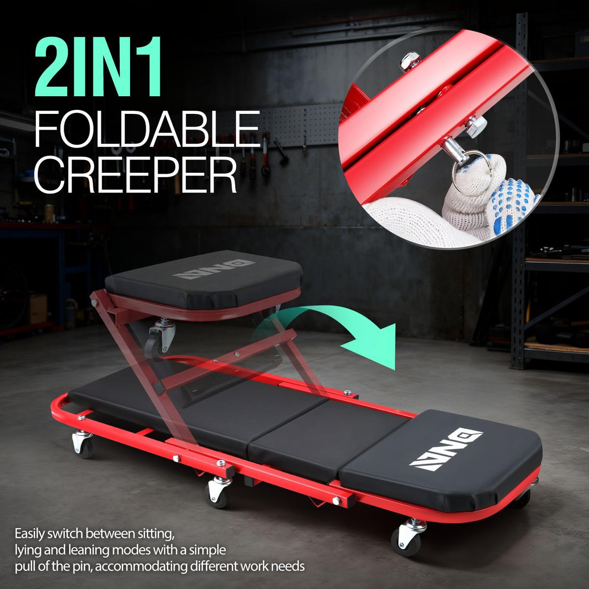 40 Inches 2 IN 1 Rolling Folding Car Creeper/Seat Red K327