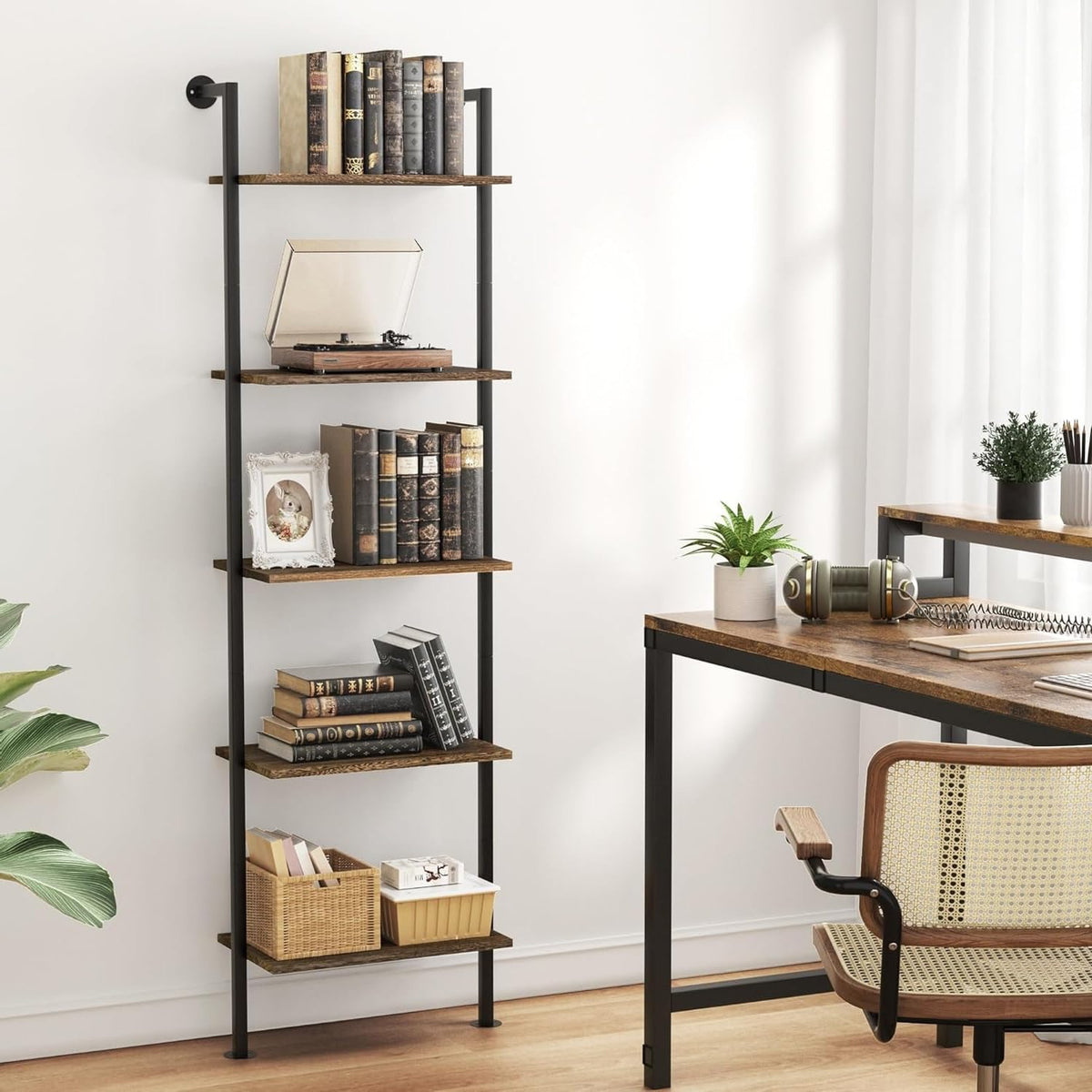 5-Tier Solid Wood Ladder Bookshelf L850