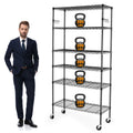 6 Tier Heavy Duty Adjustable Metal Wire Shelving Rack with Wheels, Black H764