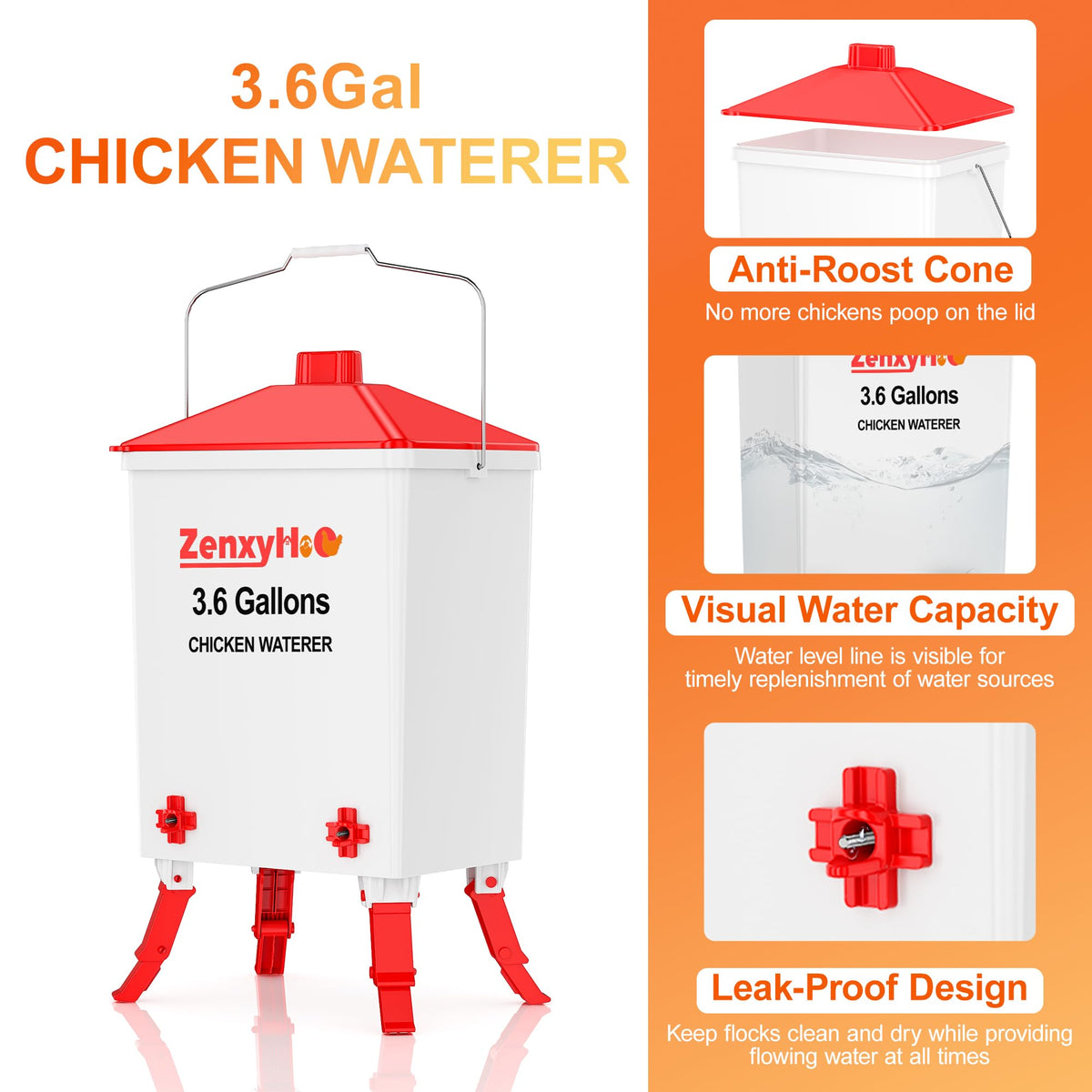 3.6 Gal Chicken Waterer with 4 Water Nipples G8033