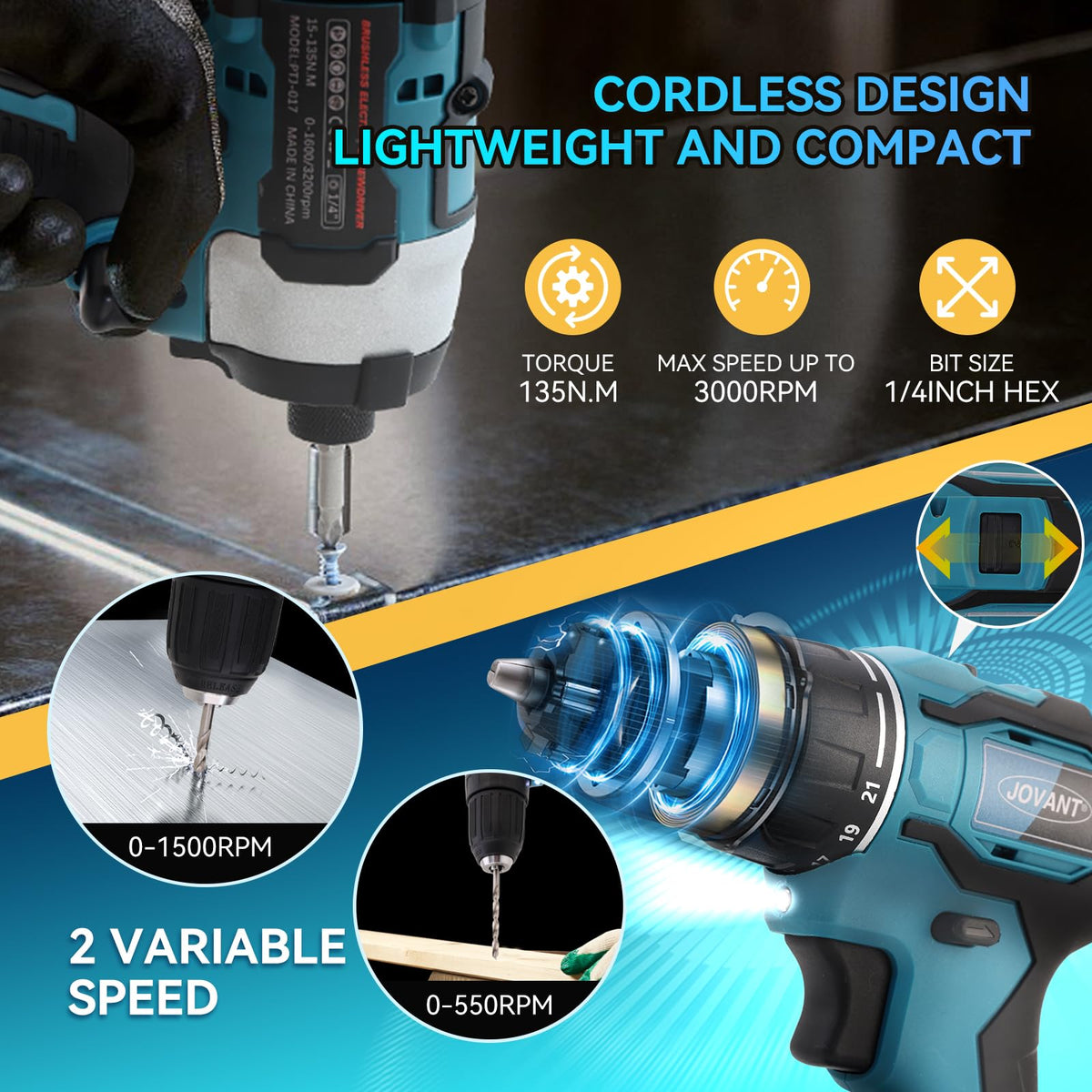 Cordless Drill and Impact Driver Combo Kit with 2 Batteries W565