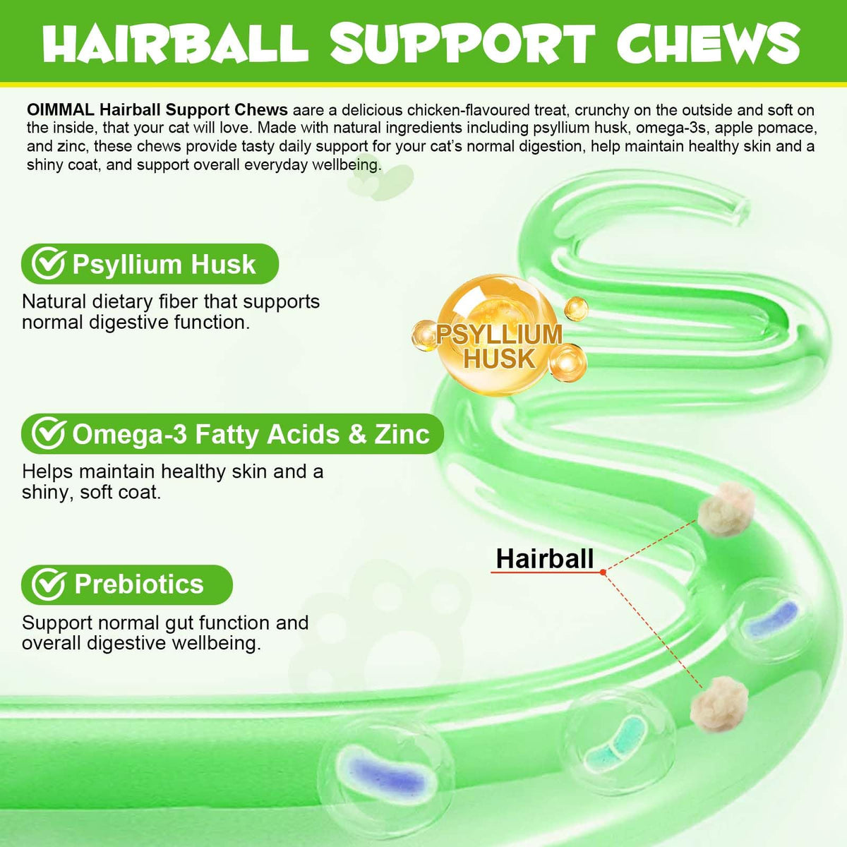 Cat Hairball Support Chews with Cat Grass & Omega-3 Fish Oil N54265