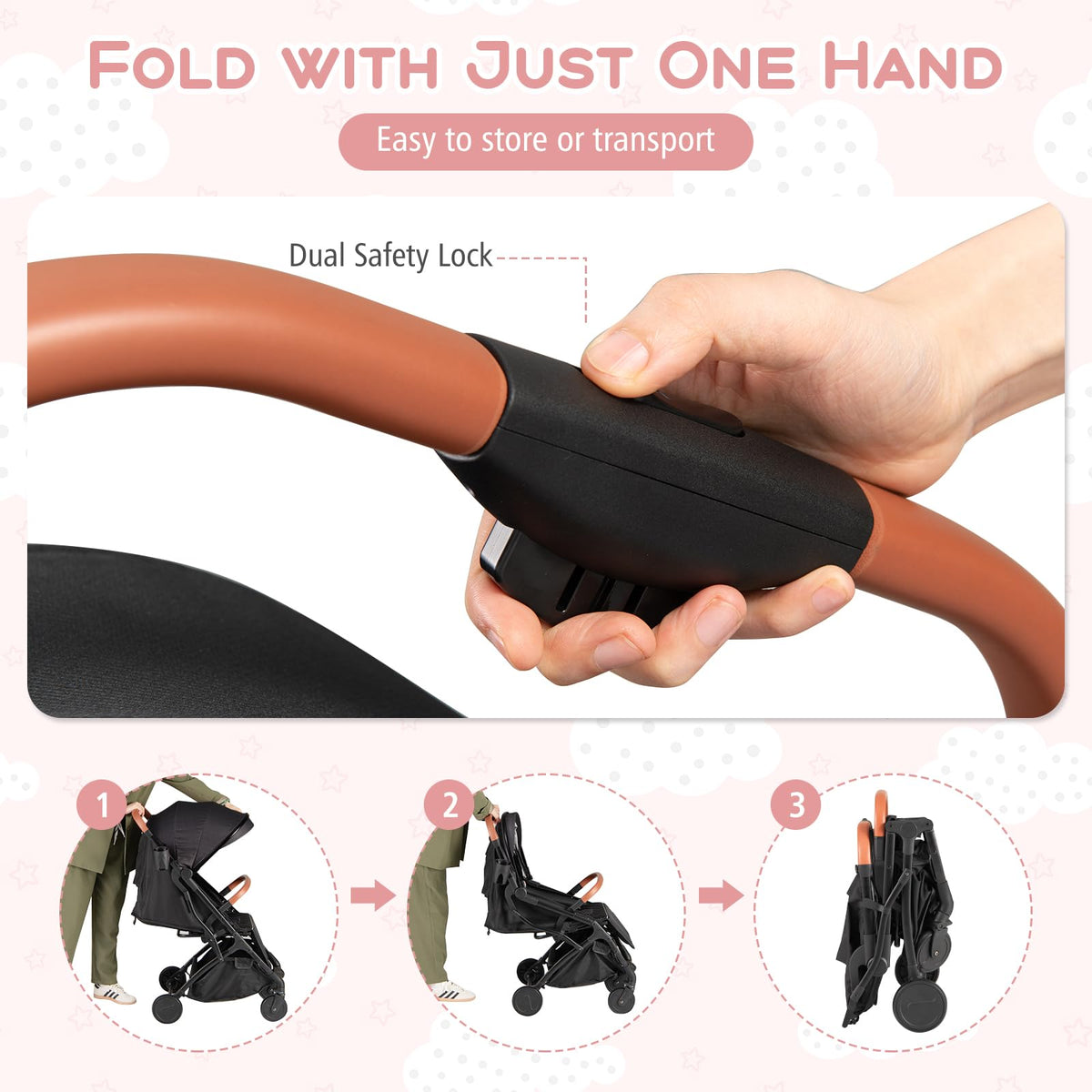 Lightweight Compact Stroller with One-Hand Fold and Canopy Y353258