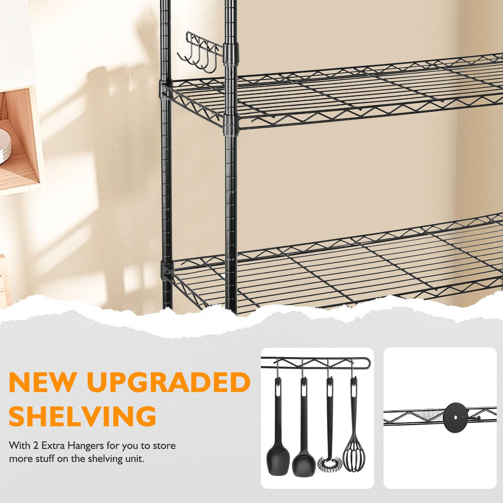 6 Tier Heavy Duty Adjustable Metal Wire Shelving Rack with Wheels, Black H764