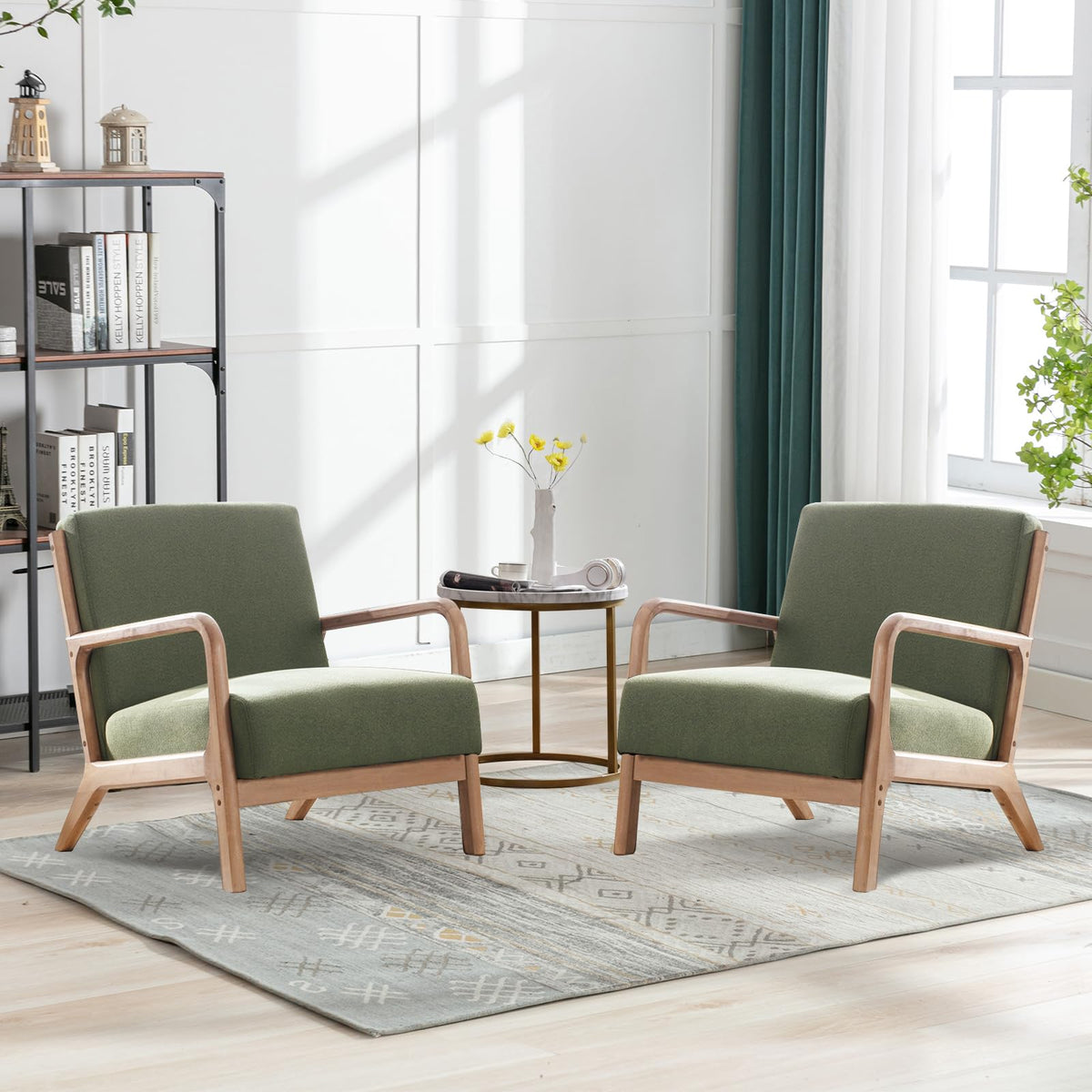 Mid Century Modern Accent Chairs Set of 2 Fabric Wood Armchair O558