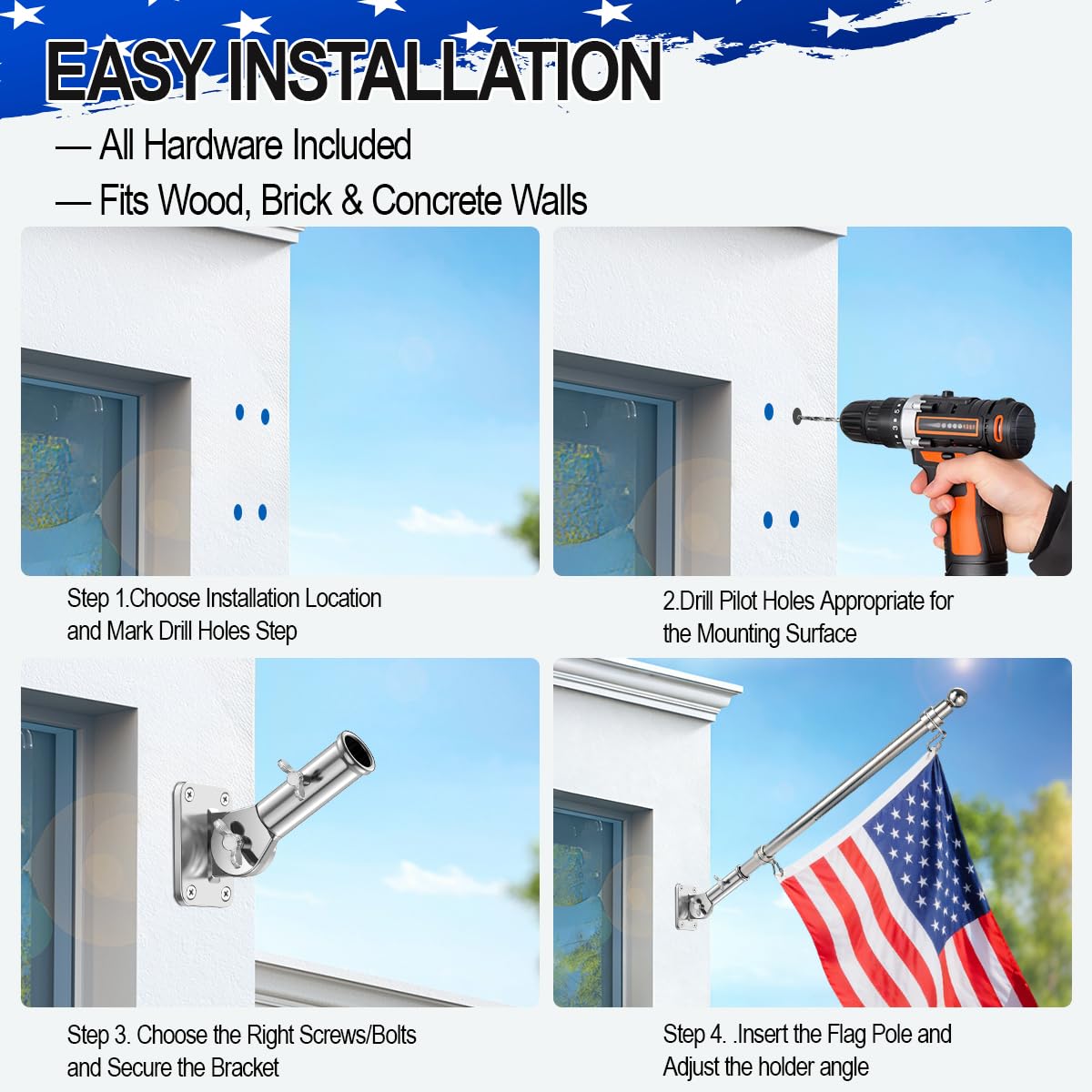 Adjustable 316 Stainless Steel Flag Pole Holder K8385