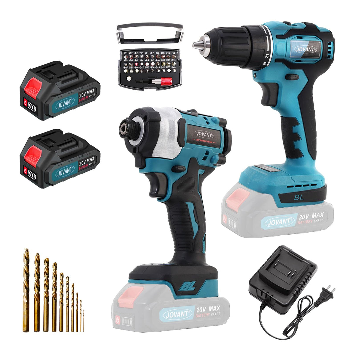 Cordless Drill and Impact Driver Combo Kit with 2 Batteries W565
