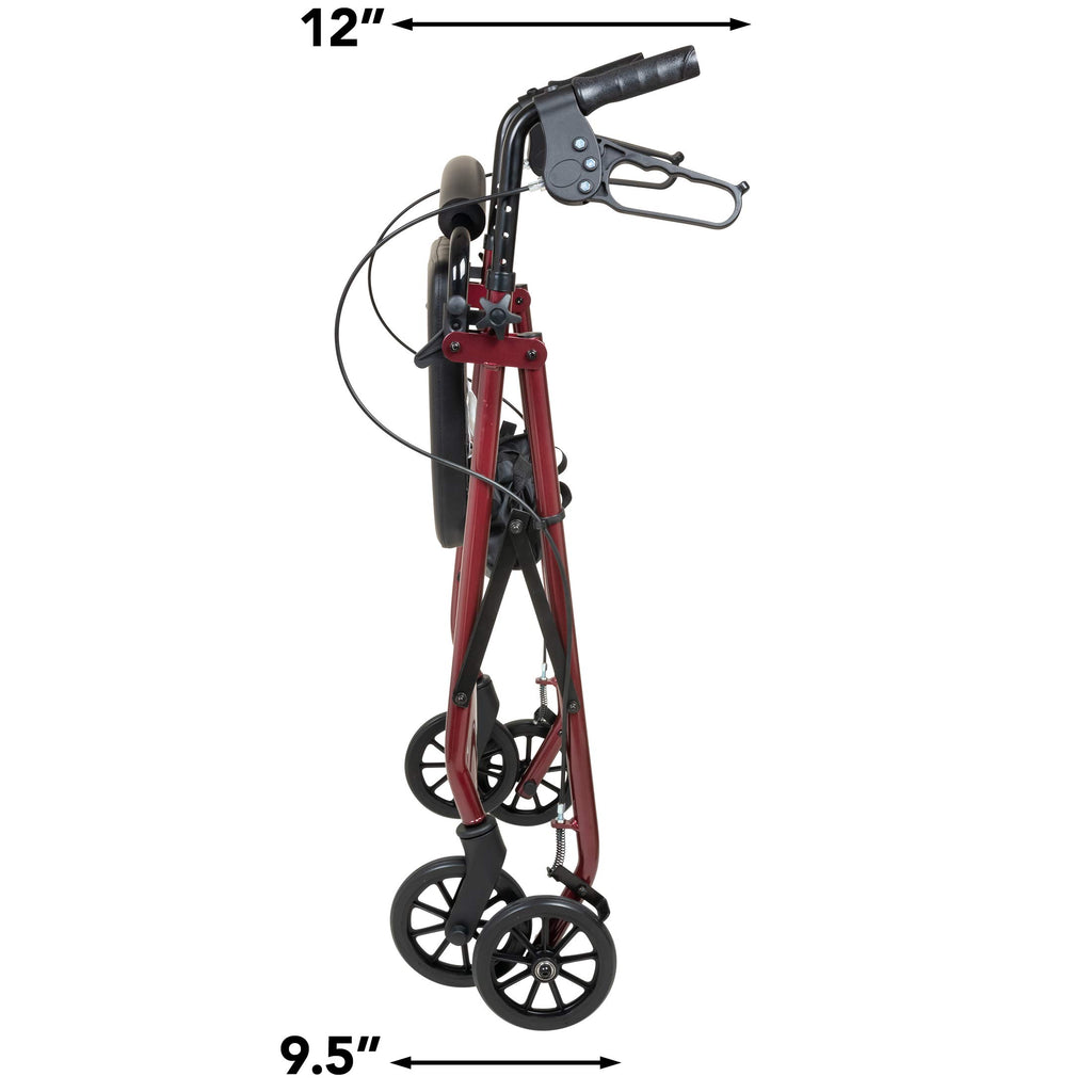 Aluminum Rollator Walker with Seat, 6-inch Wheels, Foldable, Burgundy Y759370