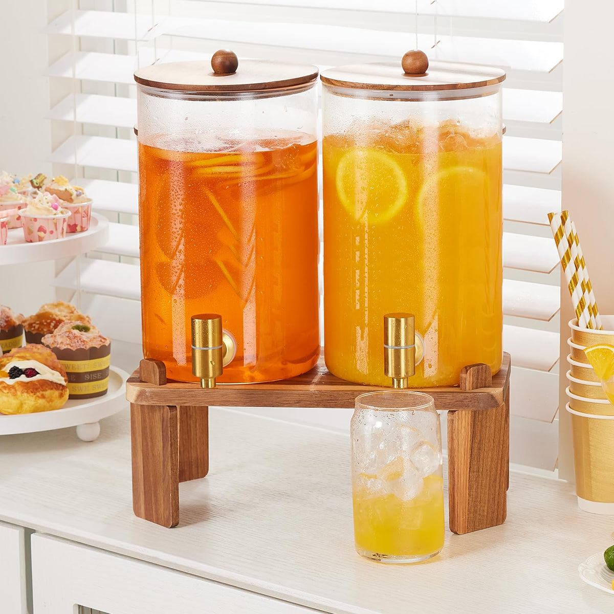 2pcs 1.2 Gallon Glass Drink Dispenser with Stand P545161