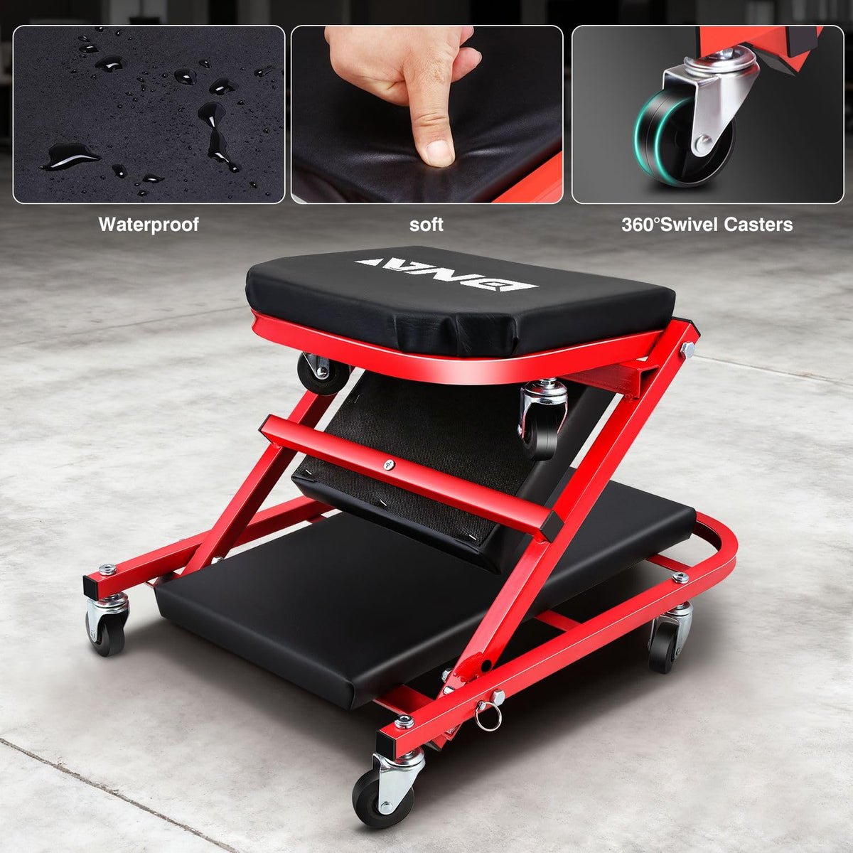 40 Inches 2 IN 1 Rolling Folding Car Creeper/Seat Red K327