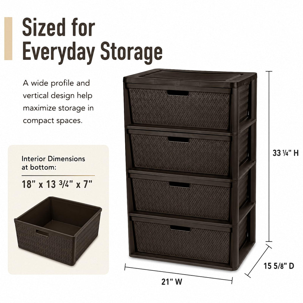 Brown 4-Drawer Plastic Storage Tower Y90498