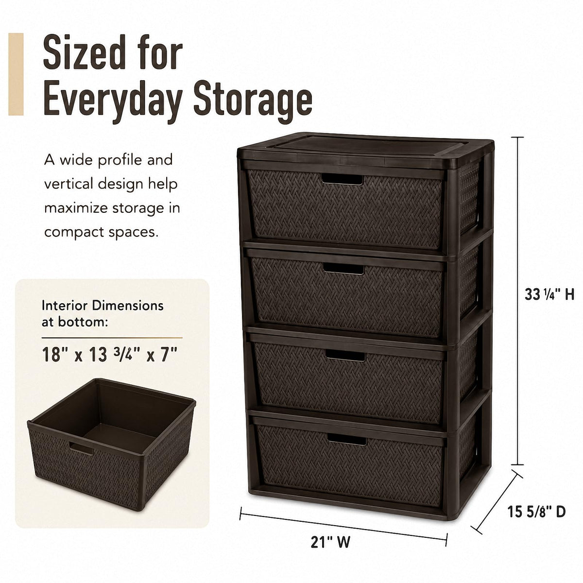 Brown 4-Drawer Plastic Storage Tower Y90498