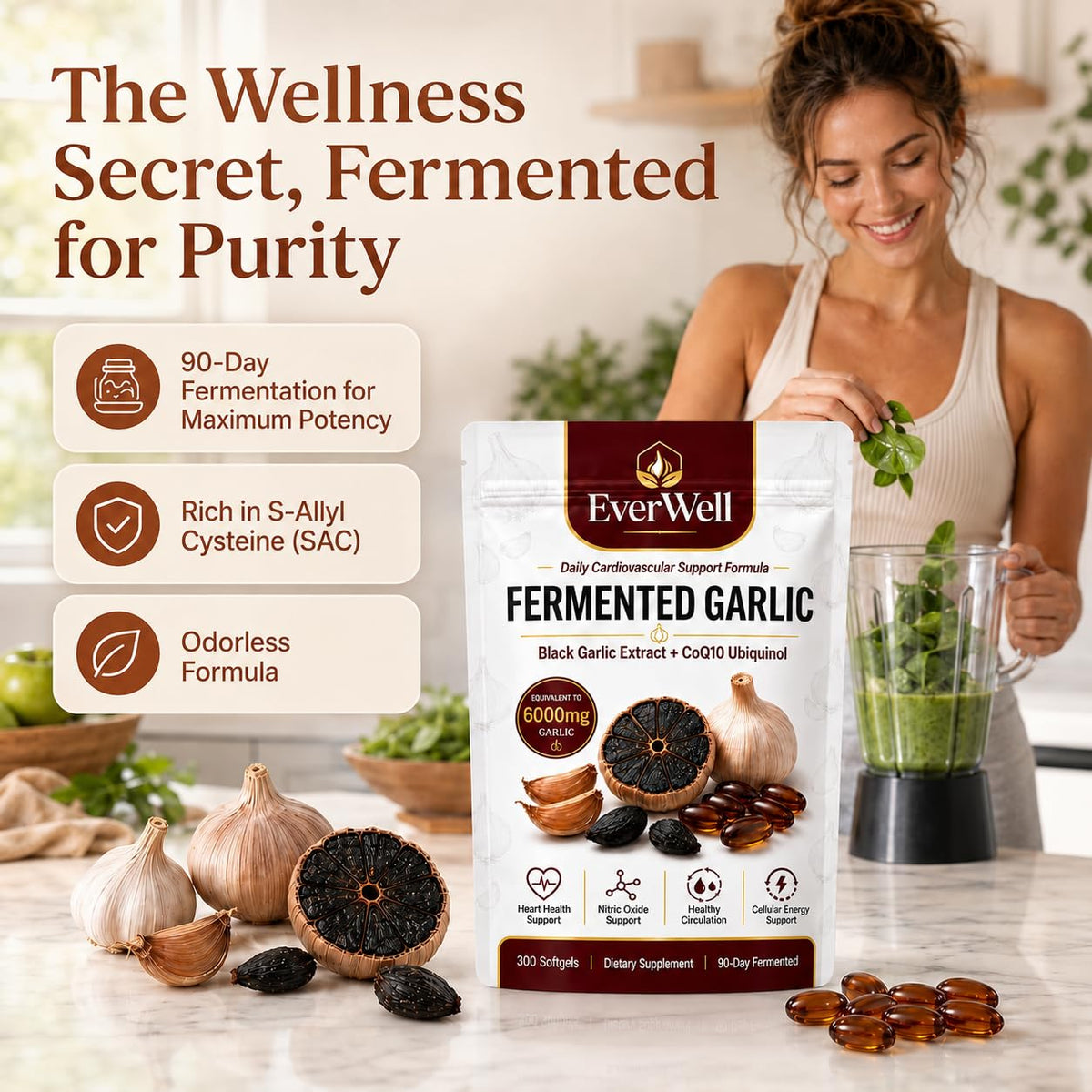 Black Garlic CoQ10 Softgels, 300 Softgels V5369