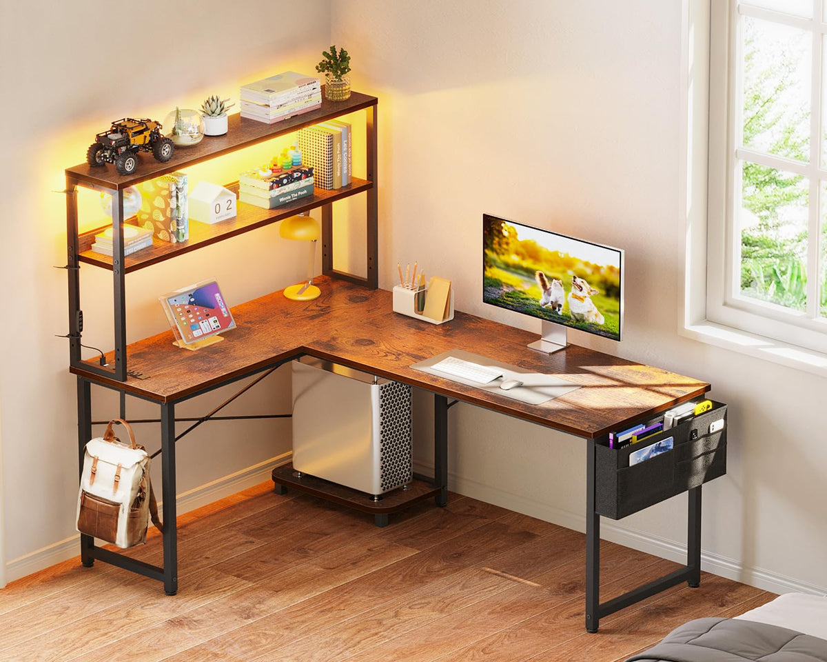 53" L Shaped Gaming Desk with Shelves V463064