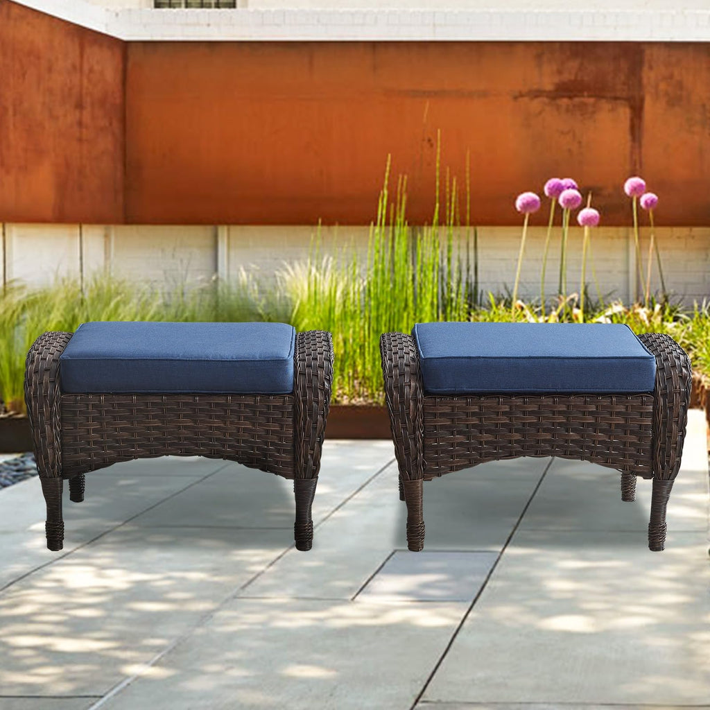 25 Inch PE Wicker Foot Stool Set of 2 with Removable Cushions Brown Y528