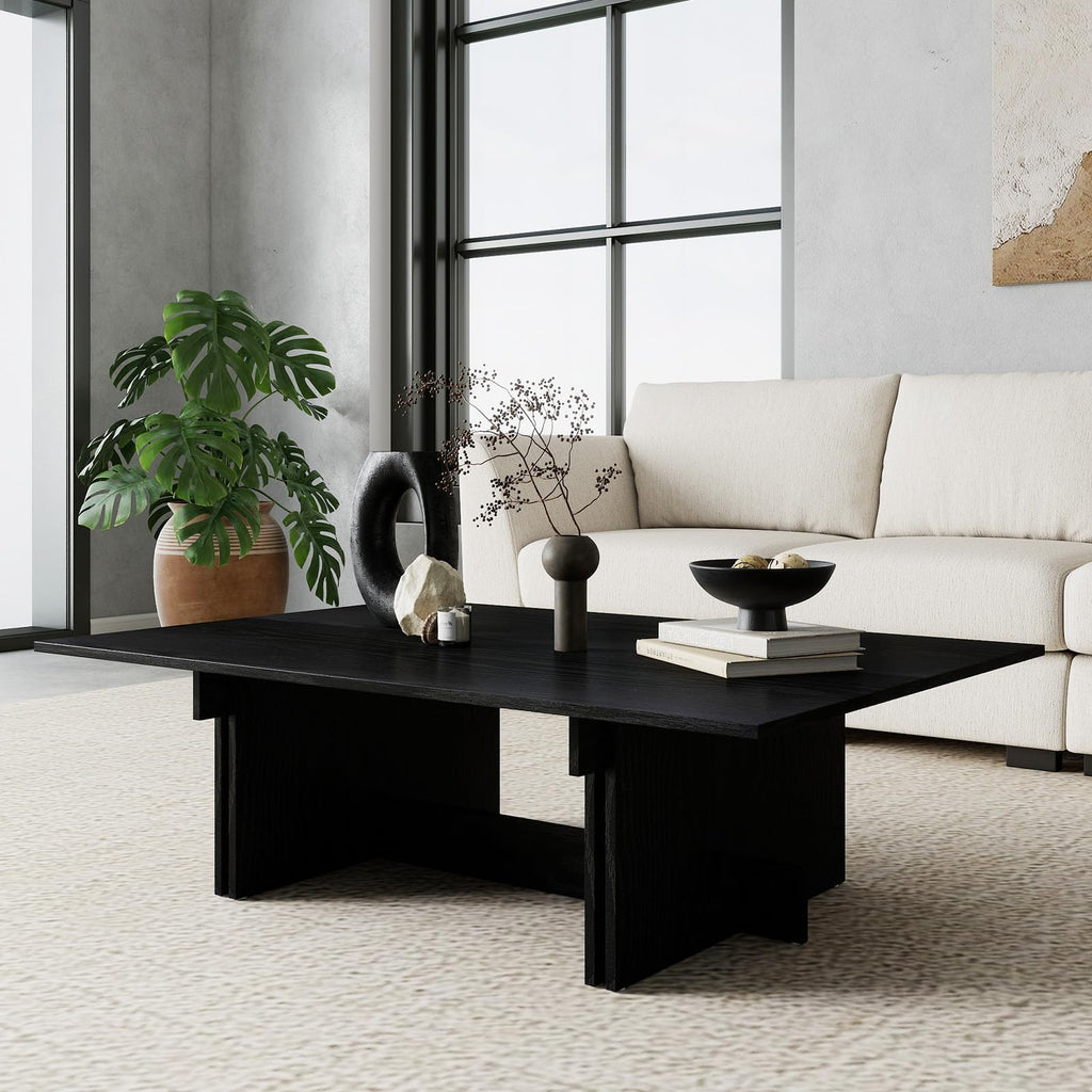 48" Rustic Wood Coffee Table with Geometric Base S842338