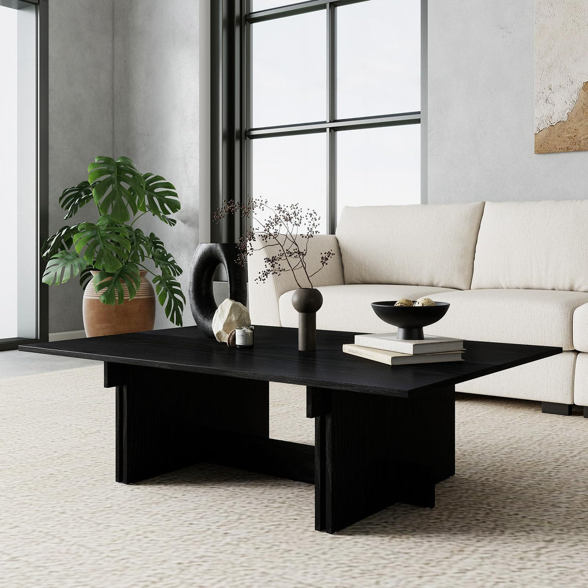 48" Rustic Wood Coffee Table with Geometric Base S842338