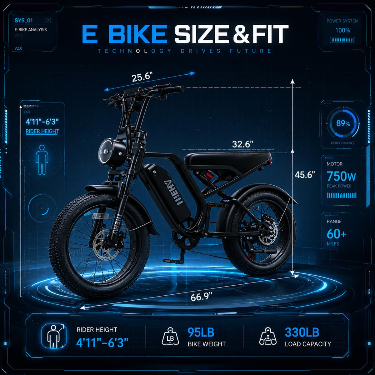 20" Fat Tire Foldable Electric Bike with Removable Battery L626302