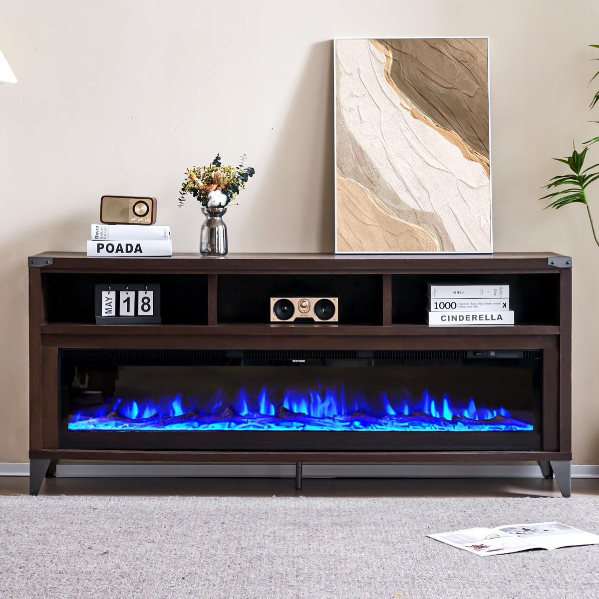 65" Fireplace TV Stand with 60" Glass Electric Fireplace V331