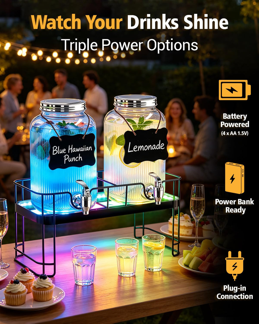 2 Pack 1 Gallon Glass Drink Dispensers with Stand M5868