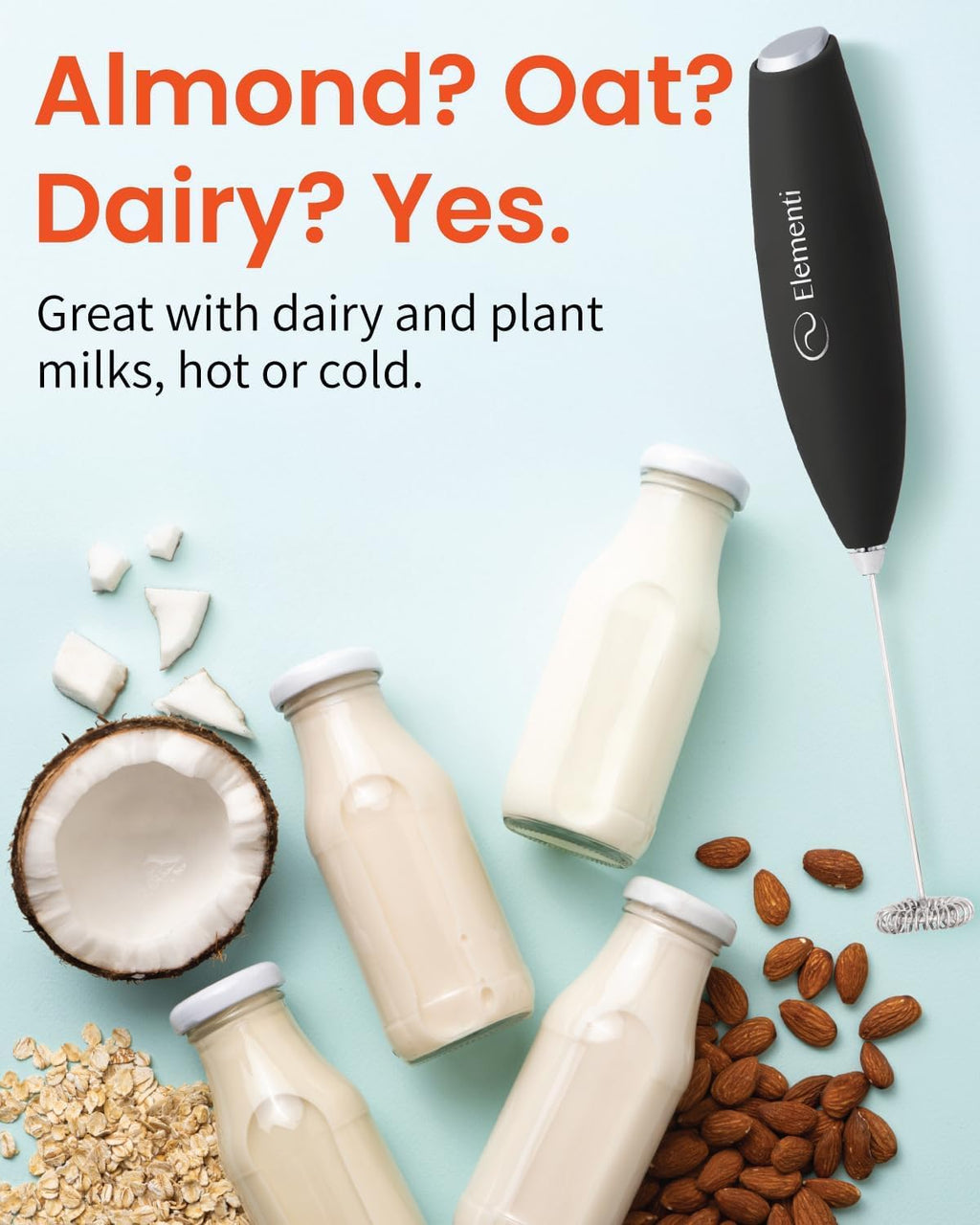 Black Handheld Milk Frother Wand with Stand A687