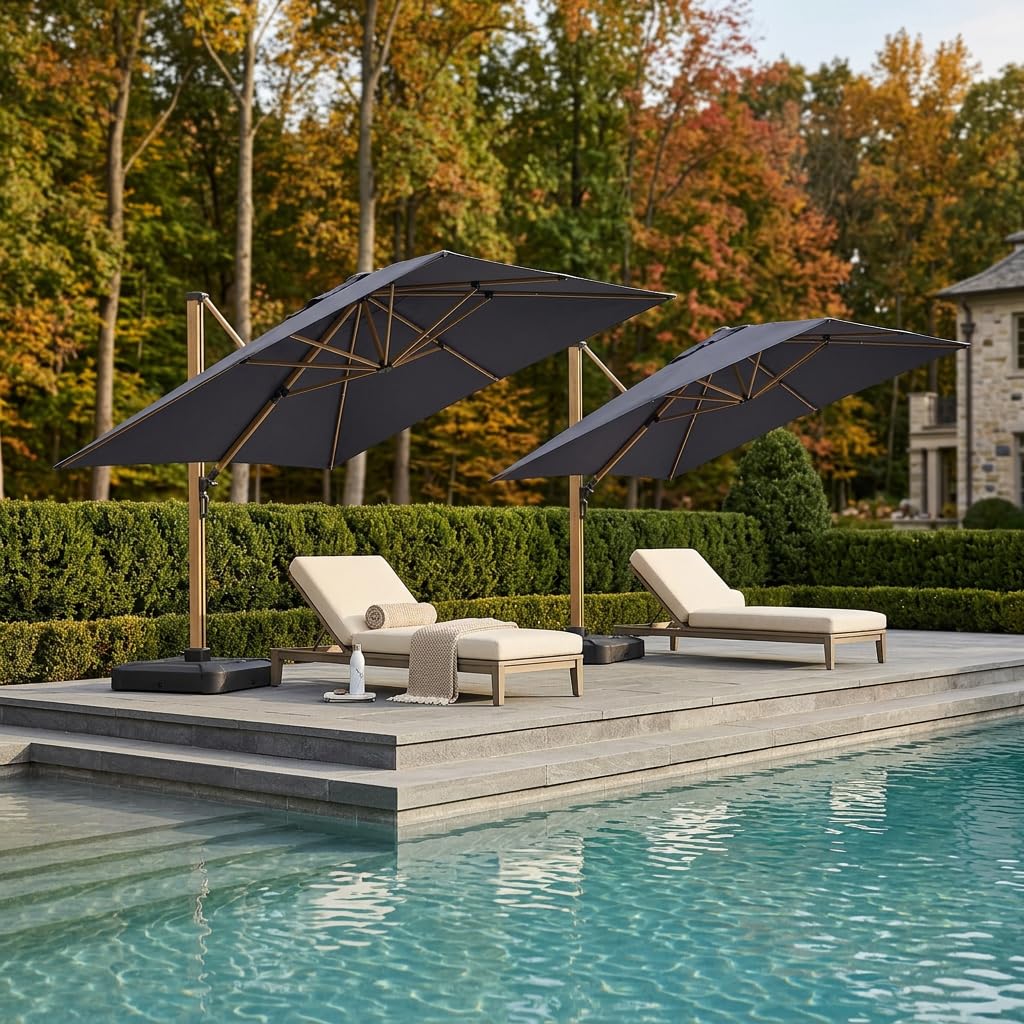 Navy Blue Wood Grain 9FT Square Patio Umbrella X577982