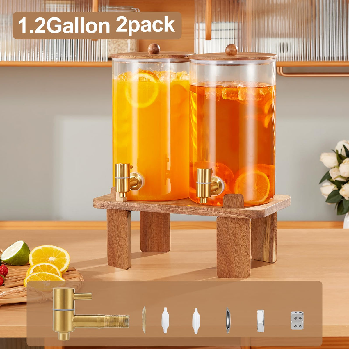2pcs 1.2 Gallon Glass Drink Dispenser with Stand P545161