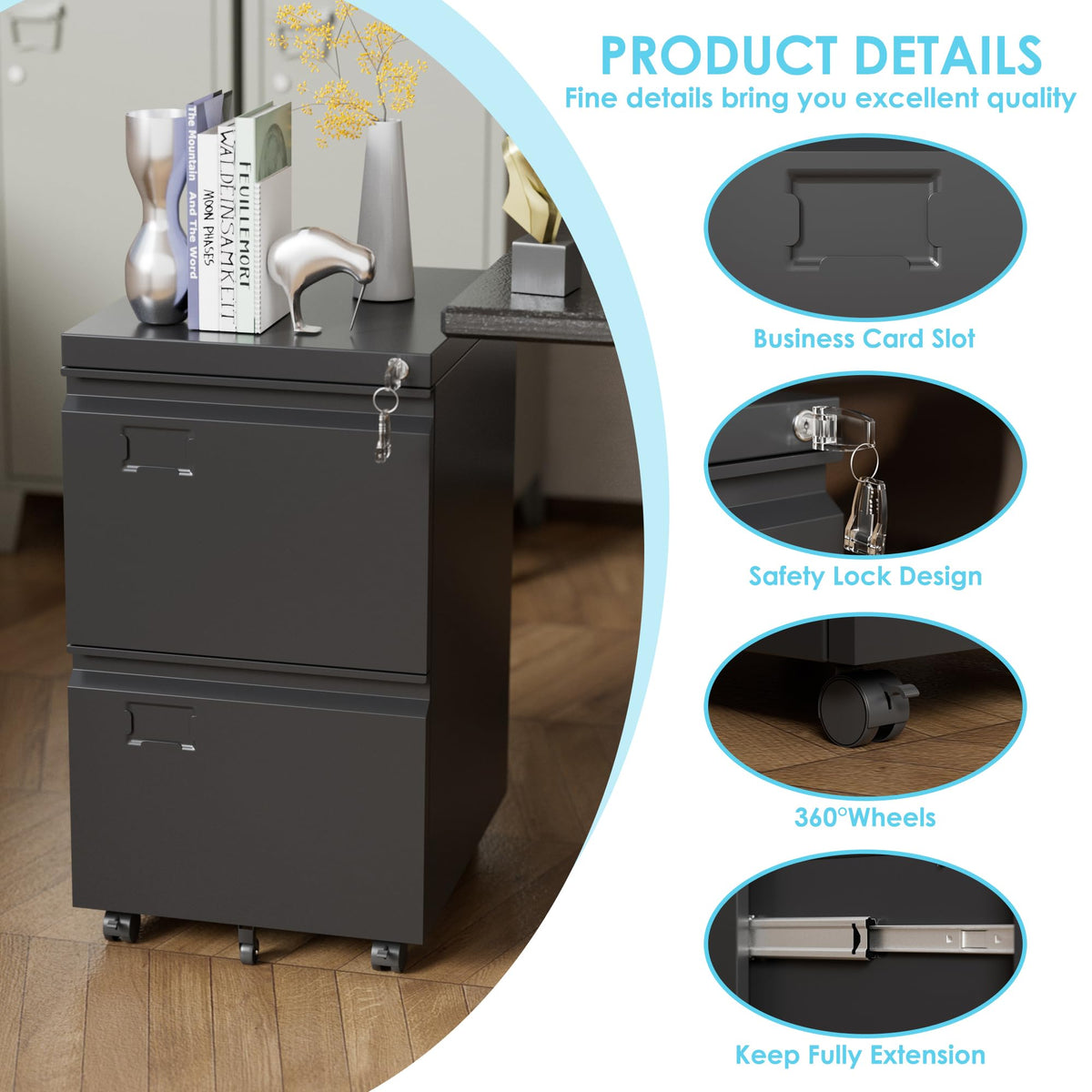 2 Drawer Black Metal File Cabinet with Lock G18488