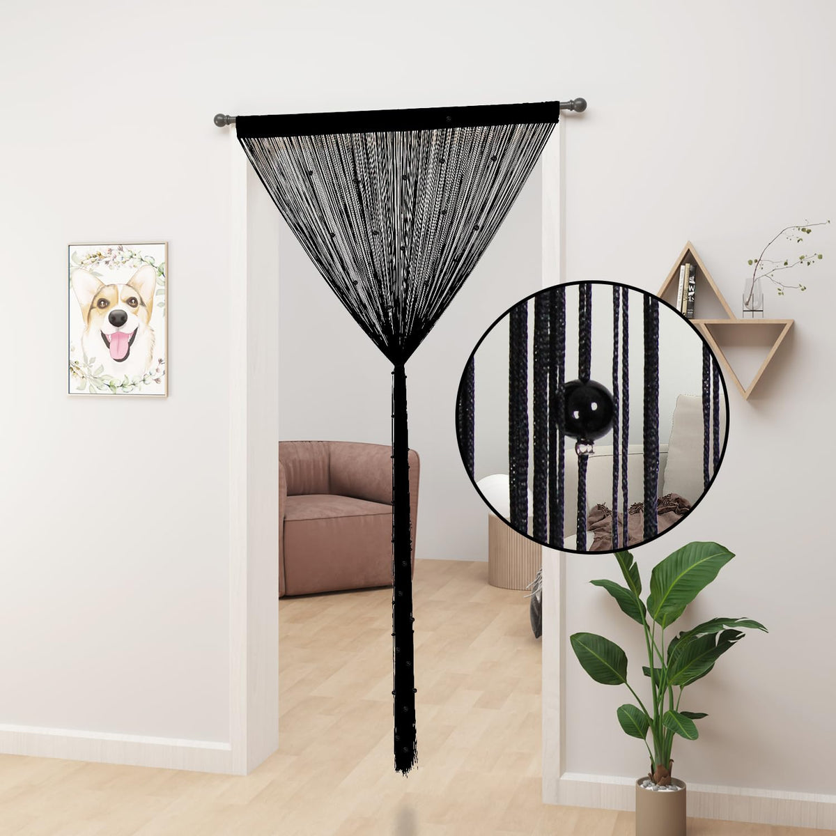 Beaded Curtains 39"x79" Black Z412763
