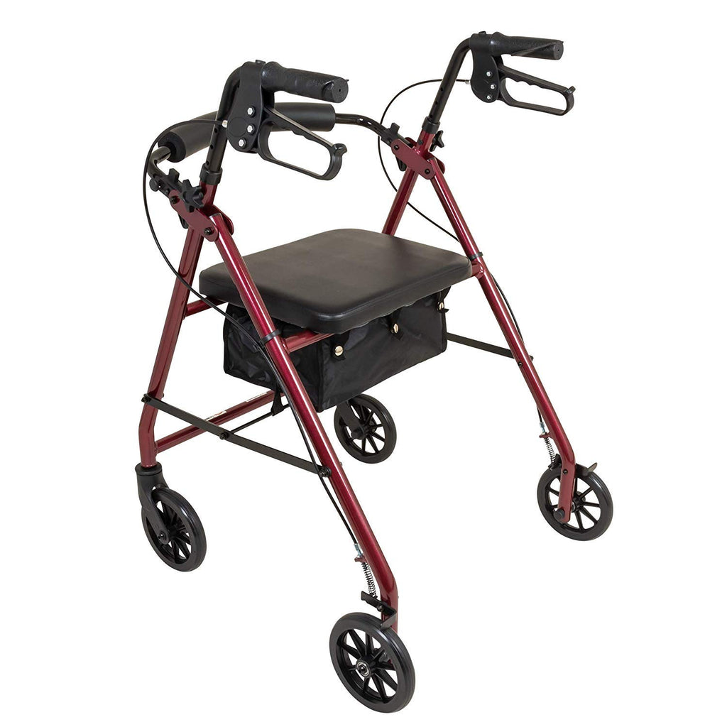 Aluminum Rollator Walker with Seat, 6-inch Wheels, Foldable, Burgundy Y759370