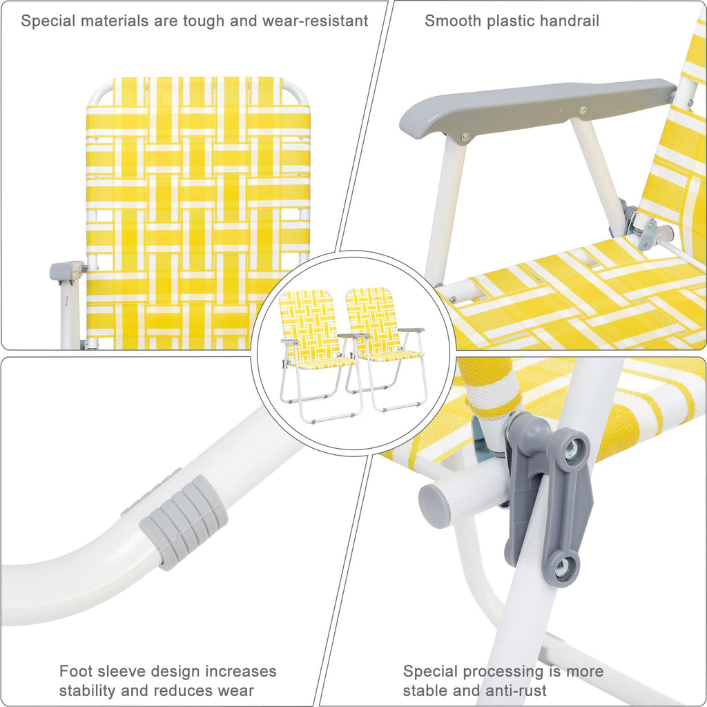 Yellow Striped Webbed Lawn Chairs Set of 2 K427