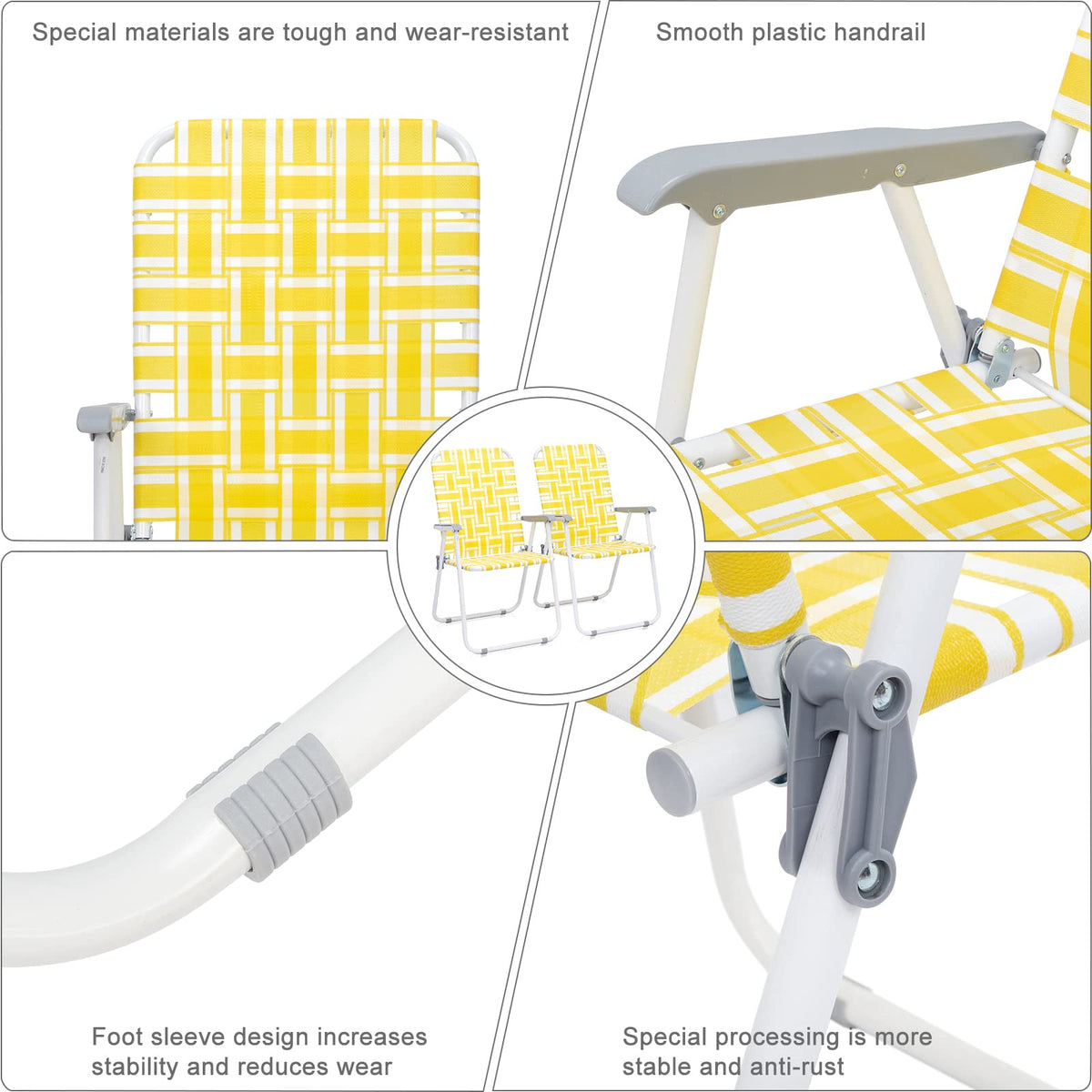 Yellow Striped Webbed Lawn Chairs Set of 2 K427