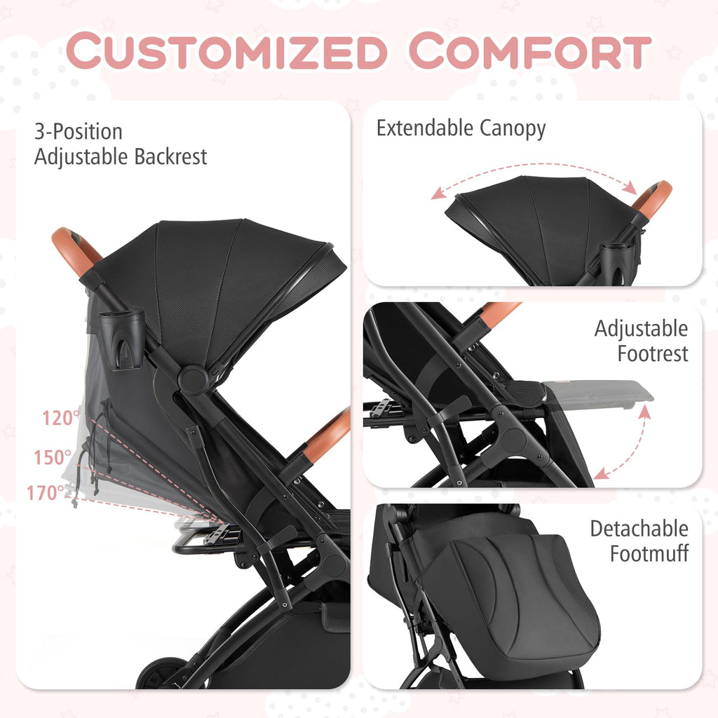 Lightweight Compact Stroller with One-Hand Fold and Canopy Y353258
