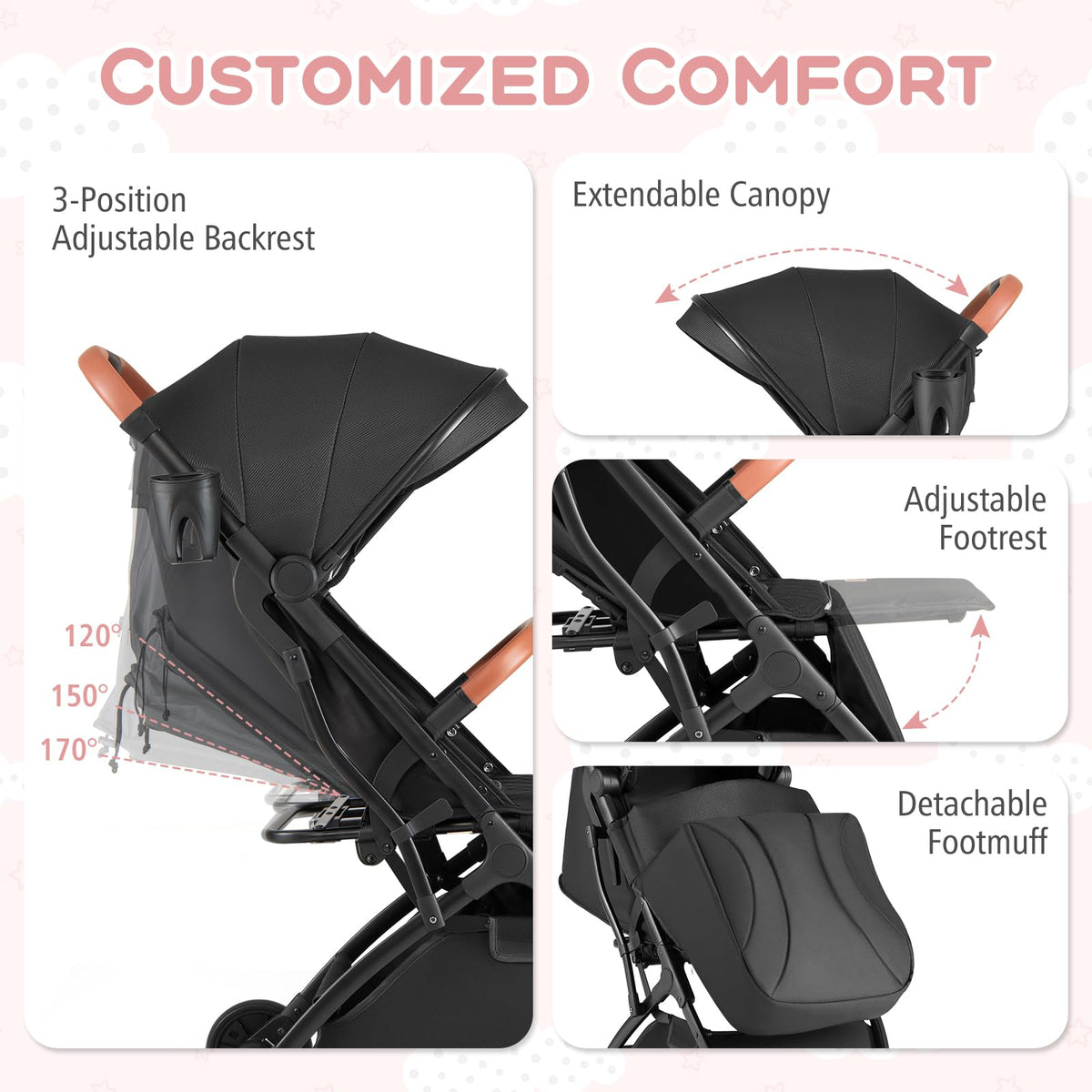 Lightweight Compact Stroller with One-Hand Fold and Canopy Y353258