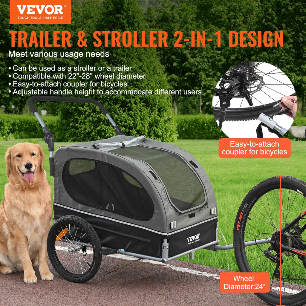 Dog Bike Trailer 2-in-1 Pet Stroller Bicycle Carrier S3654