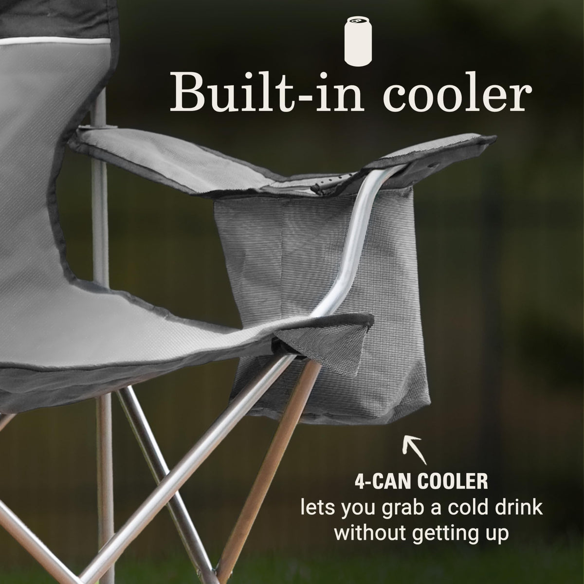 Portable Camping Chair with 4-Can Cooler, Cushioned Seat, Side Pockets & Cup Holder, Carry Bag W896971