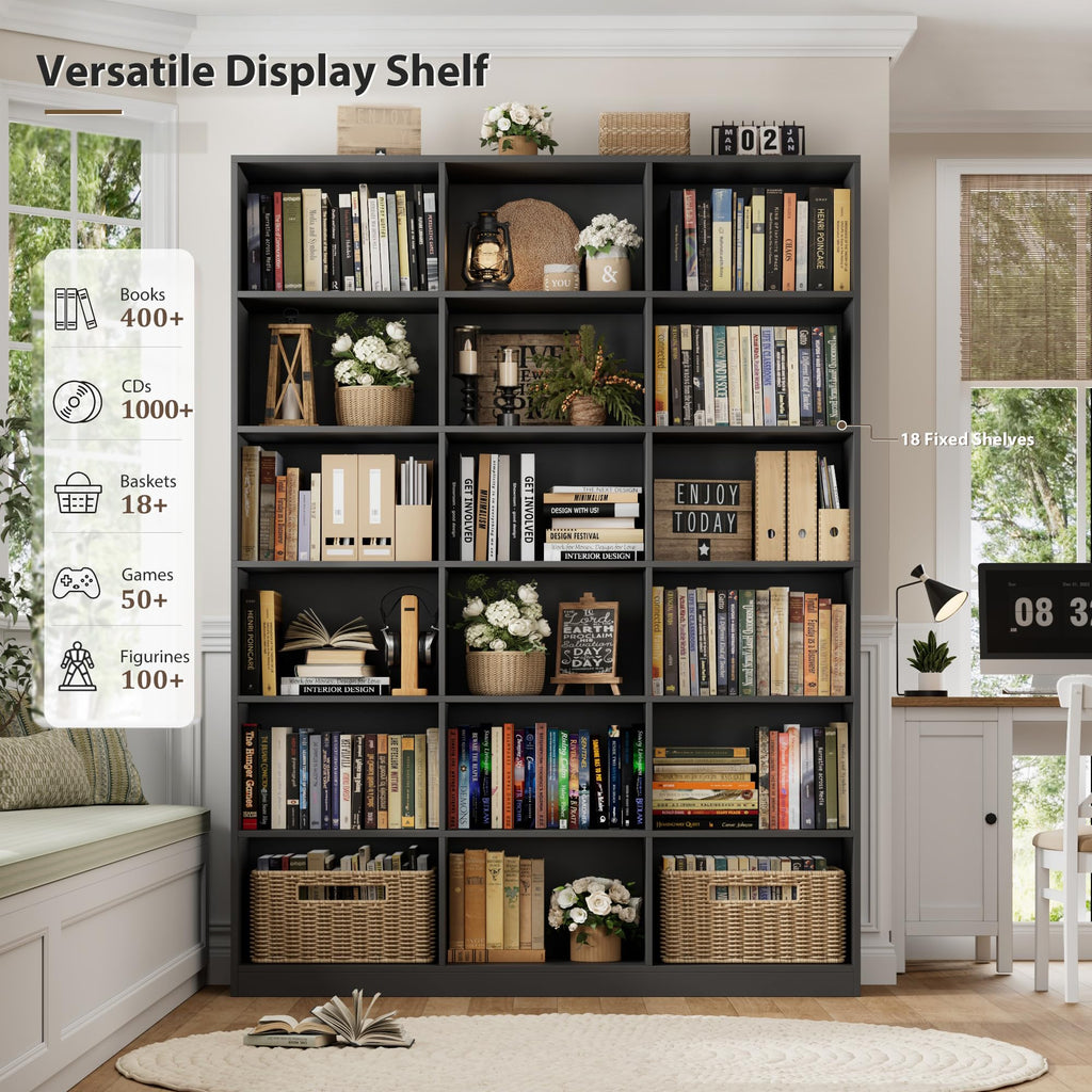 59" W Triple Wide Black Bookshelf and Bookcase J2955